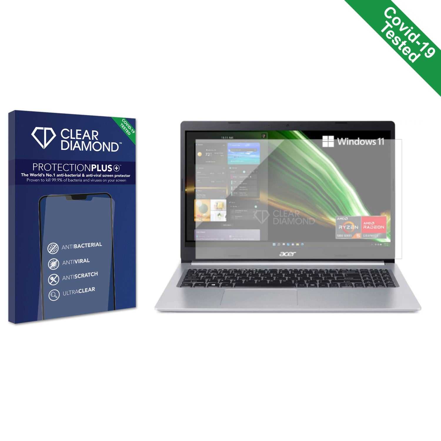 ScreenShield, Clear Diamond Anti-viral Screen Protector for Acer Aspire 5 A515-45