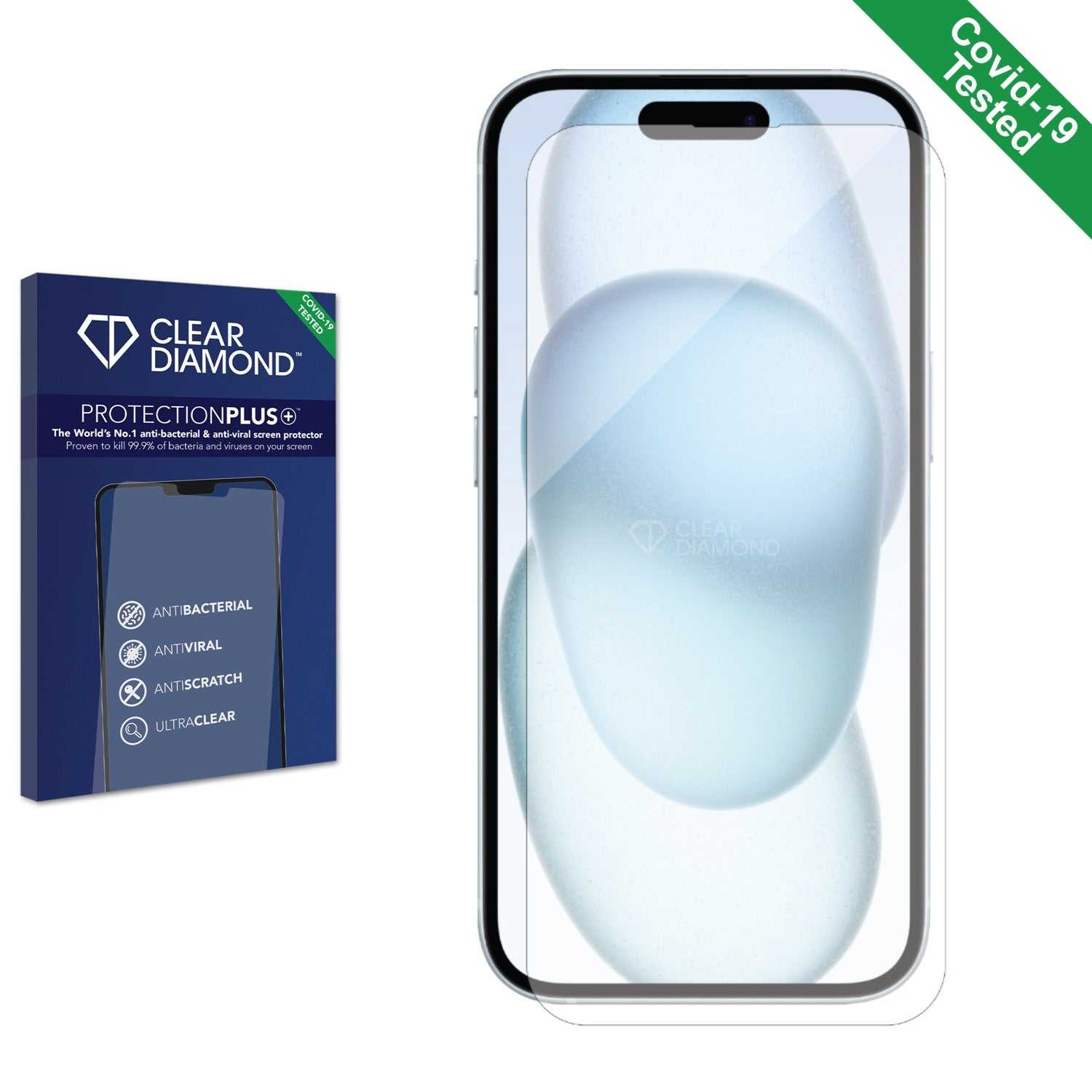 ScreenShield, Clear Diamond Anti-viral Screen Protector for Apple iPhone 15