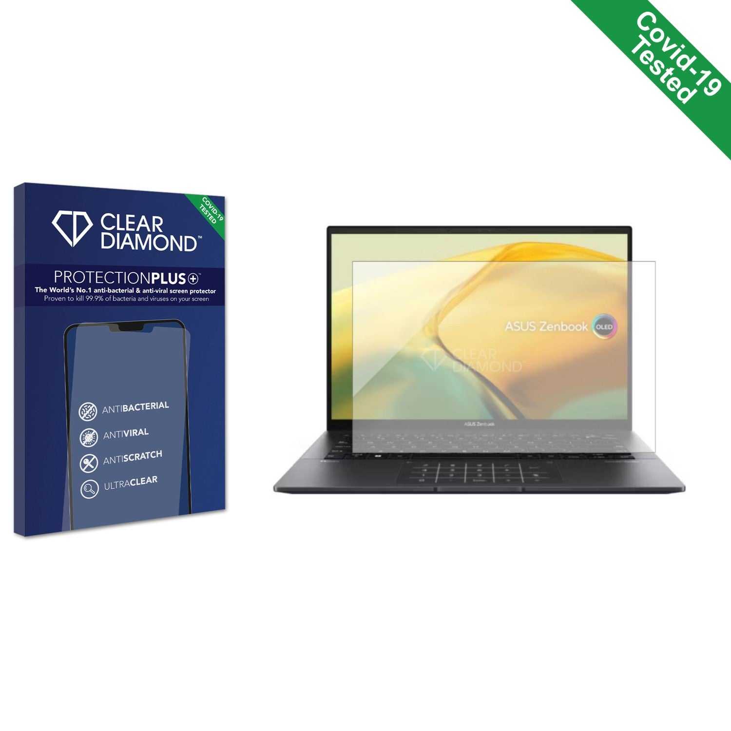 ScreenShield, Clear Diamond Anti-viral Screen Protector for Asus ZenBook 14 OLED 2023