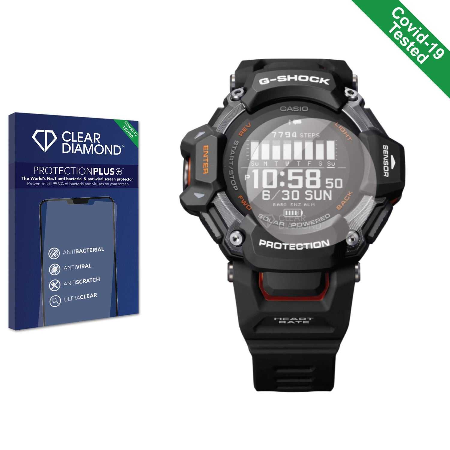 ScreenShield, Clear Diamond Anti-viral Screen Protector for Casio G-Shock GBD-H2000