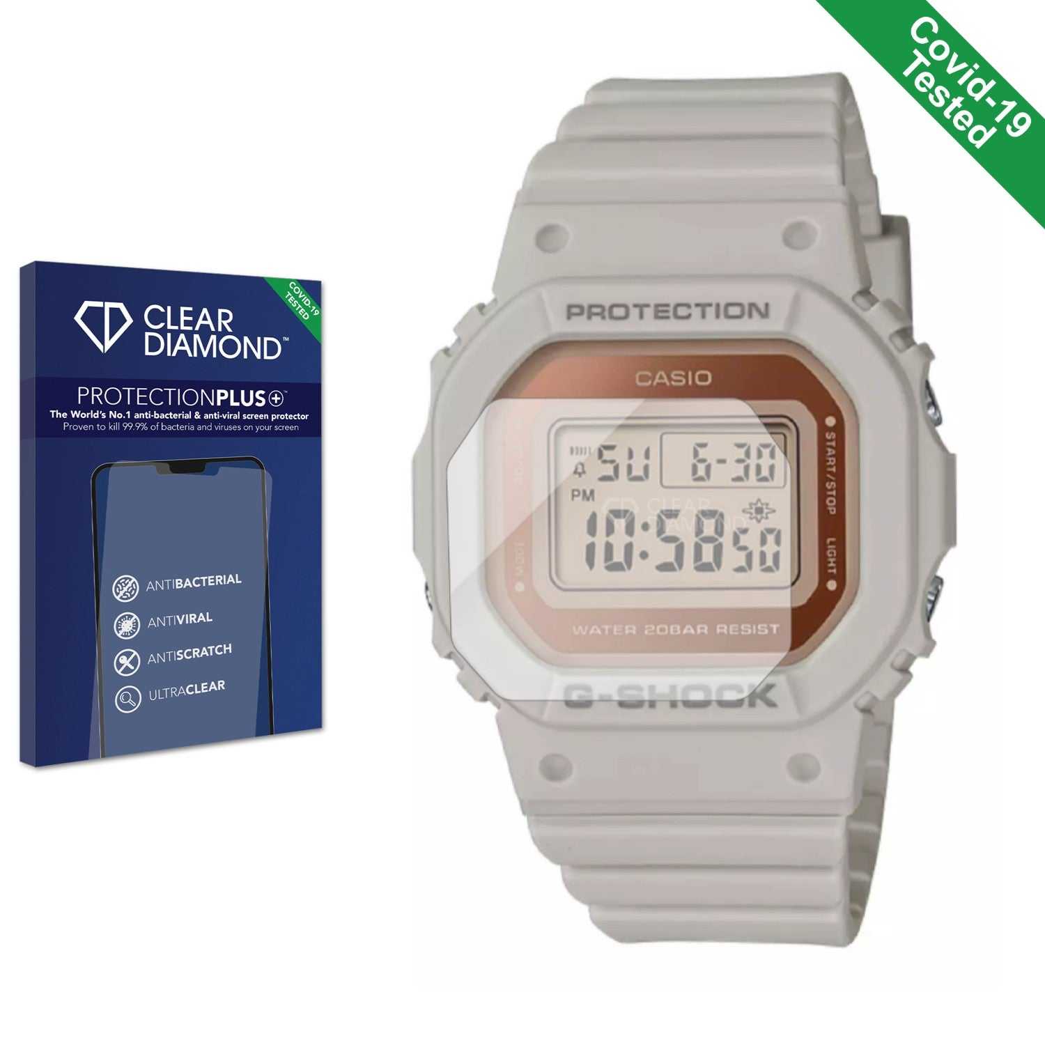 ScreenShield, Clear Diamond Anti-viral Screen Protector for Casio G-Shock GMD-S5600