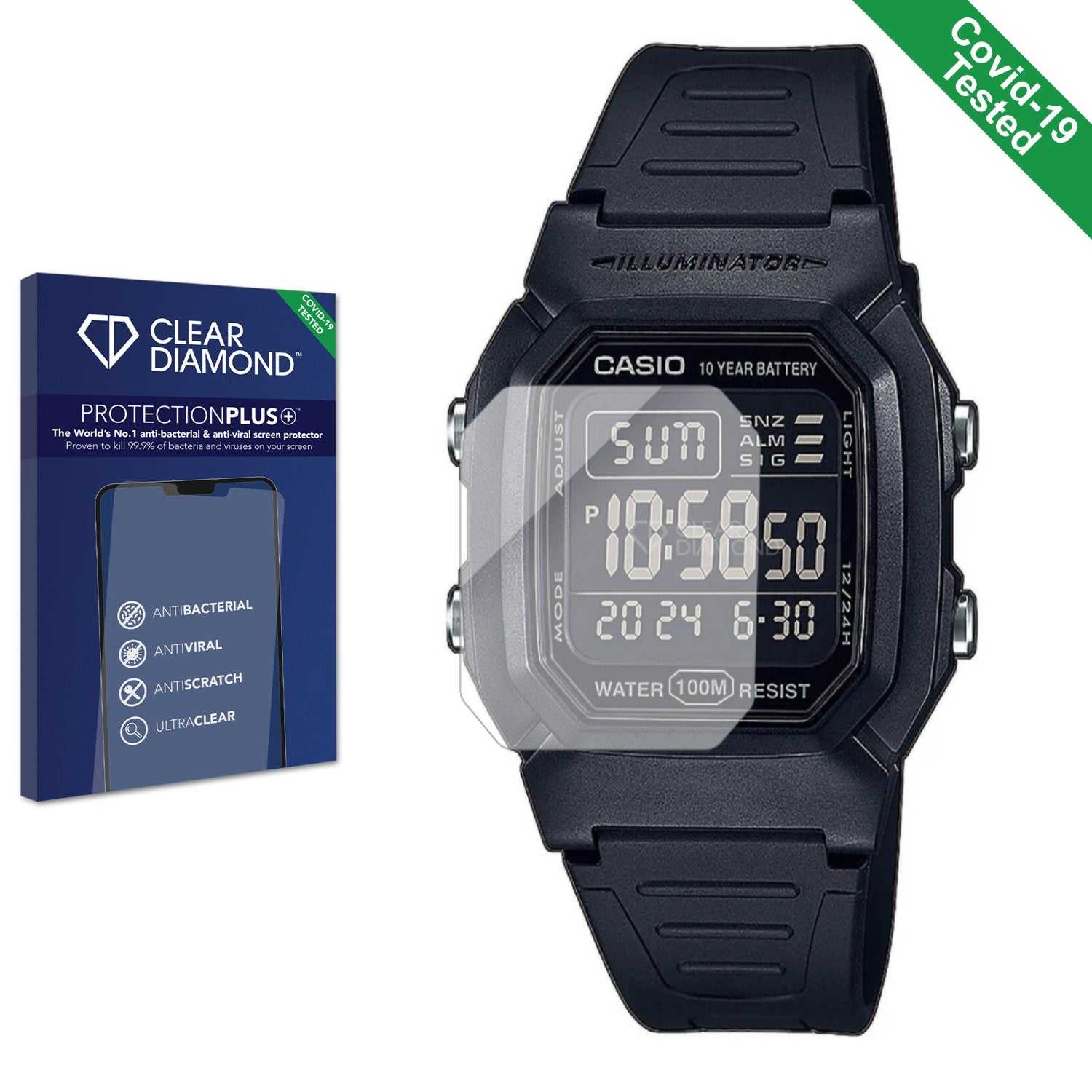 ScreenShield, Clear Diamond Anti-viral Screen Protector for Casio Unisex W-800H-1BVES