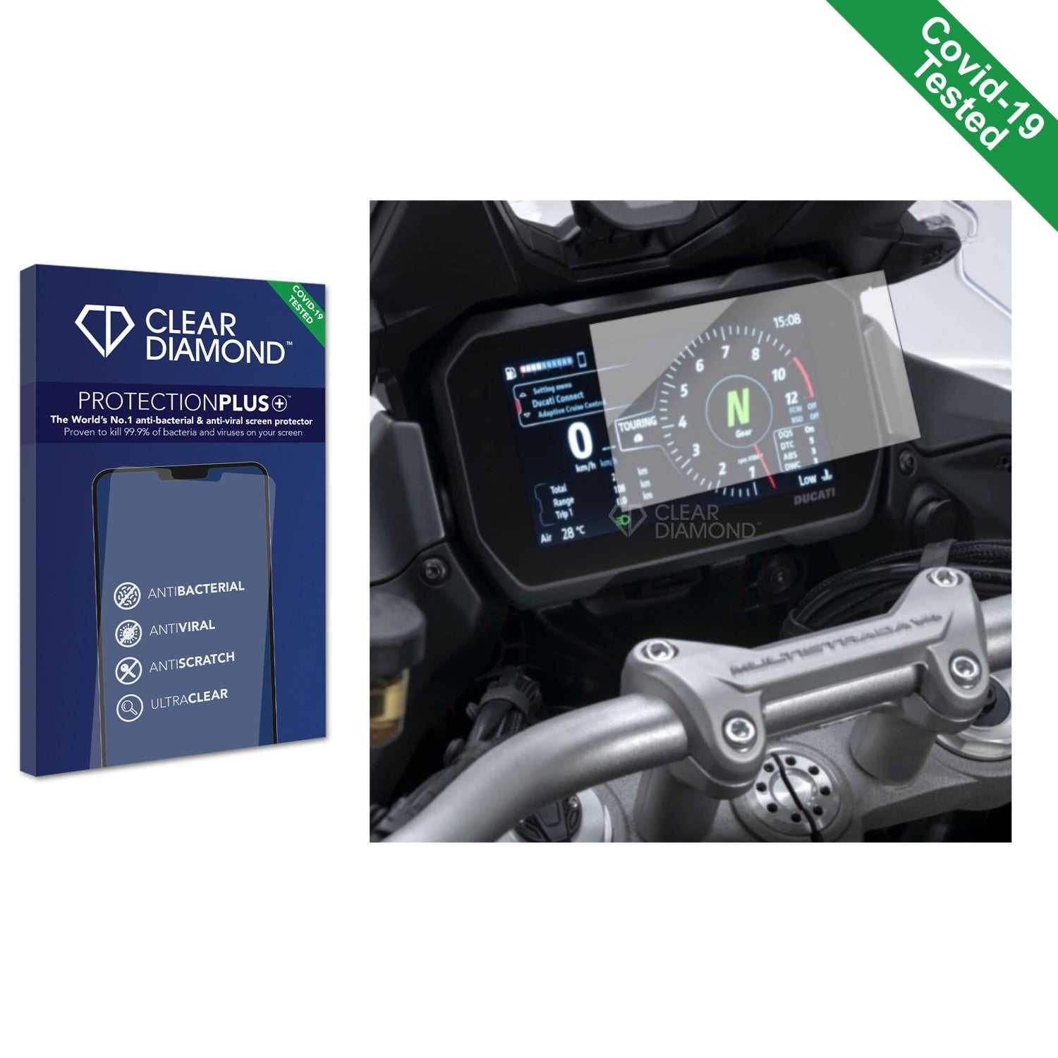 ScreenShield, Clear Diamond Anti-viral Screen Protector for Ducati Multistrada V4S 2023 TFT-Display