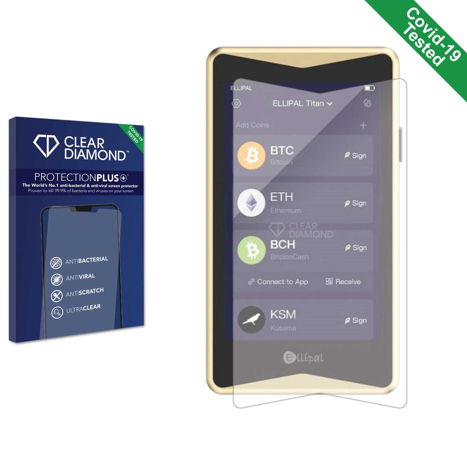 ScreenShield, Clear Diamond Anti-viral Screen Protector for ELLIPAL Titan Cold Wallet