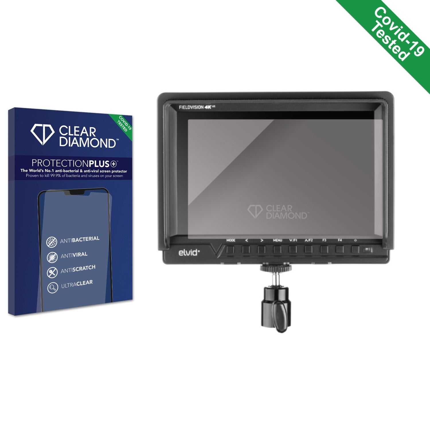 ScreenShield, Clear Diamond Anti-viral Screen Protector for Elvid FieldVision 4KV2 7" On-Camera Monitor