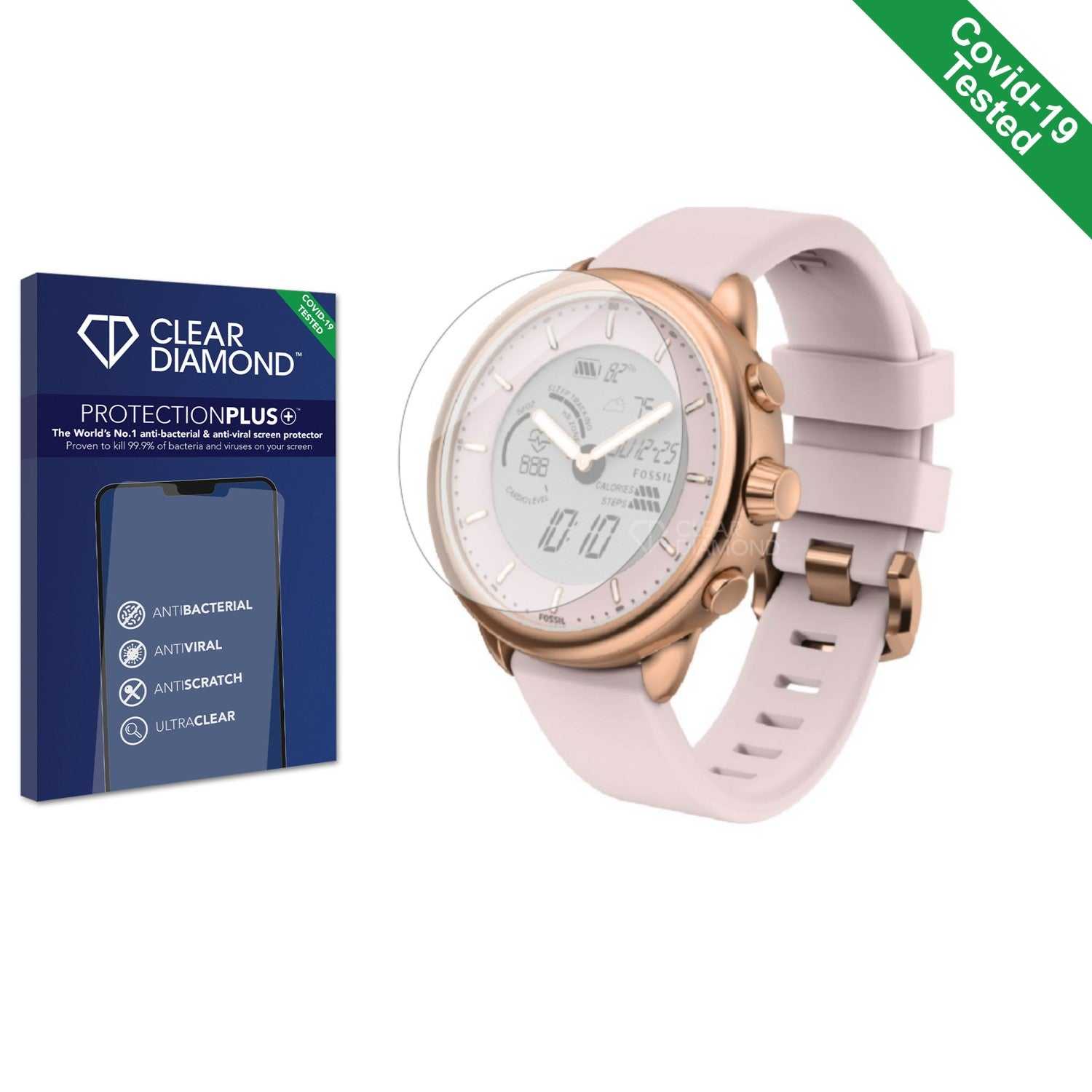 ScreenShield, Clear Diamond Anti-viral Screen Protector for Fossil Smartwatch Wellness (Gen 6) Hybrid