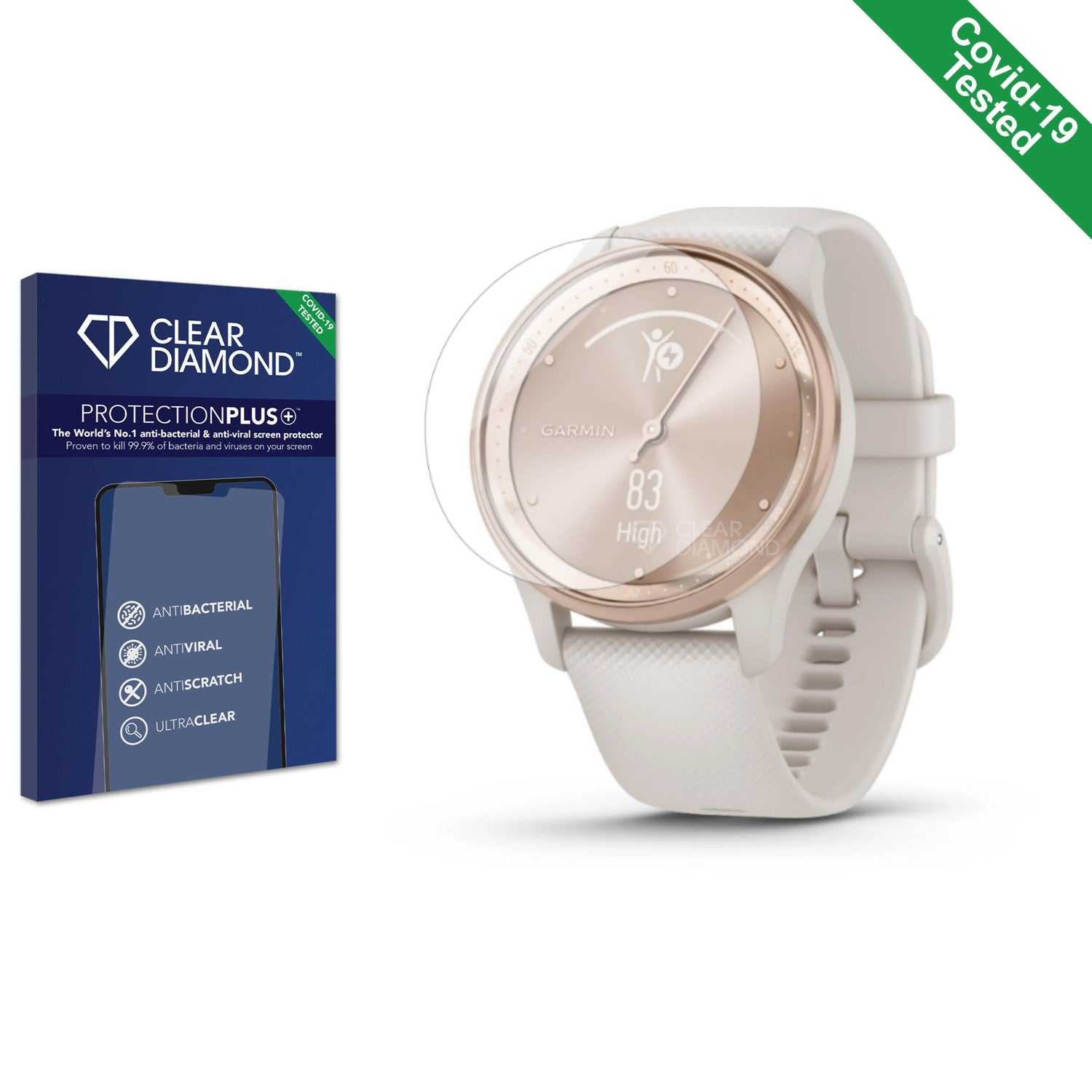 ScreenShield, Clear Diamond Anti-viral Screen Protector for Garmin Vivomove Trend