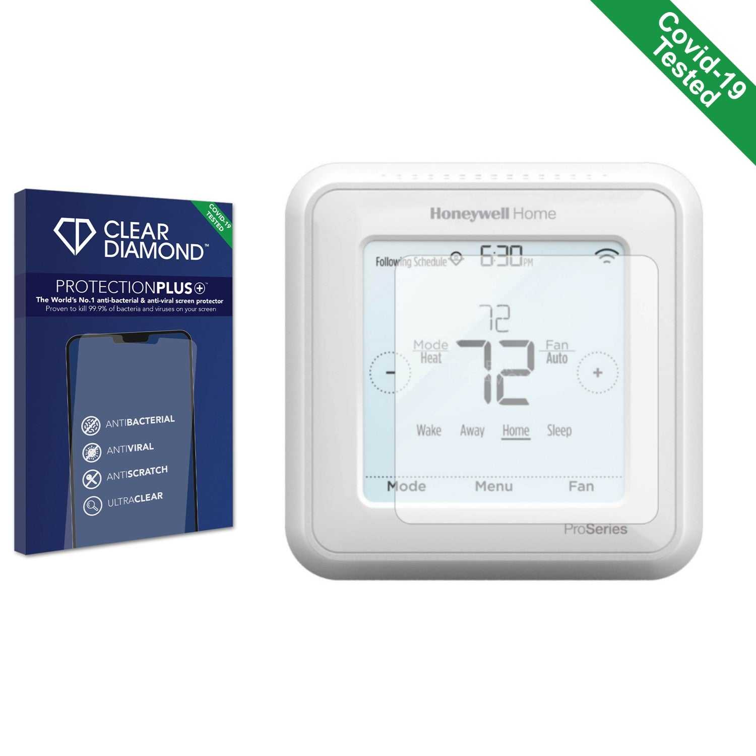 ScreenShield, Clear Diamond Anti-viral Screen Protector for Honeywell Home T6 Smart Thermostat