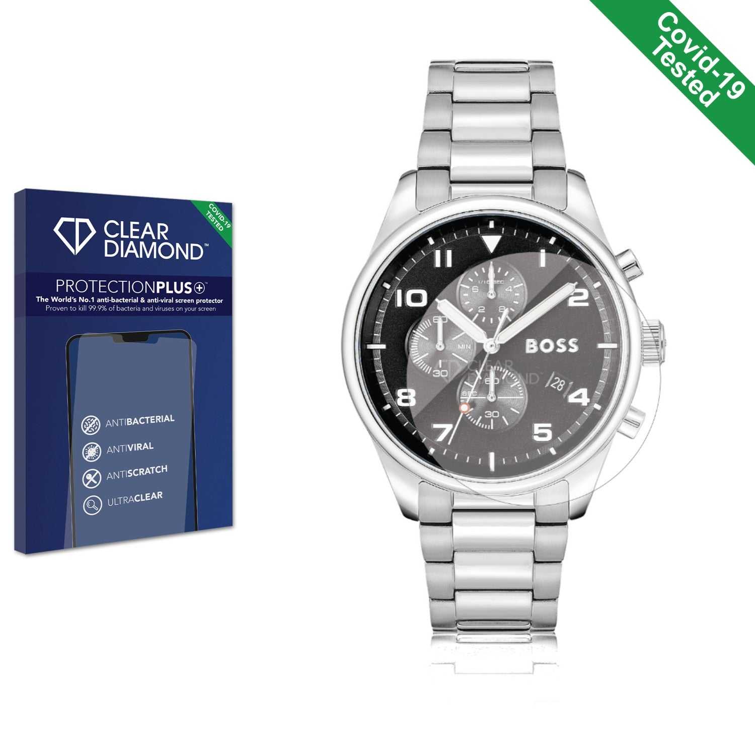 ScreenShield, Clear Diamond Anti-viral Screen Protector for Hugo Boss Chronograph 58114171