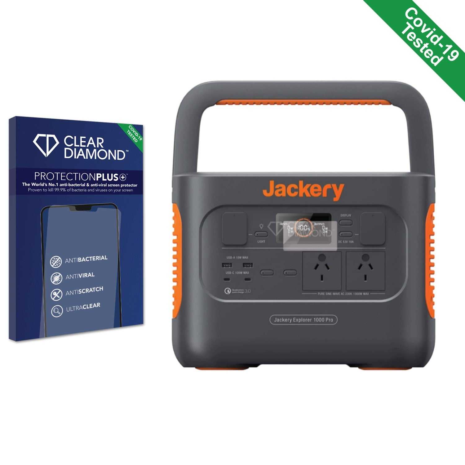 ScreenShield, Clear Diamond Anti-viral Screen Protector for Jackery Explorer 1000 Pro Portable Power Station