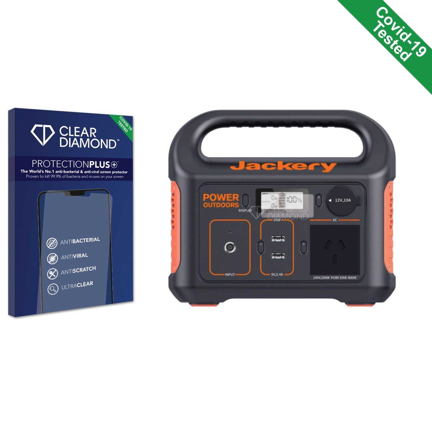 ScreenShield, Clear Diamond Anti-viral Screen Protector for Jackery Explorer 240 Portable Power Station