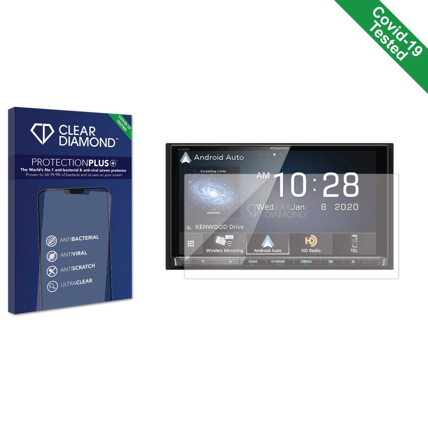 ScreenShield, Clear Diamond Anti-viral Screen Protector for Kenwood DDX9707S