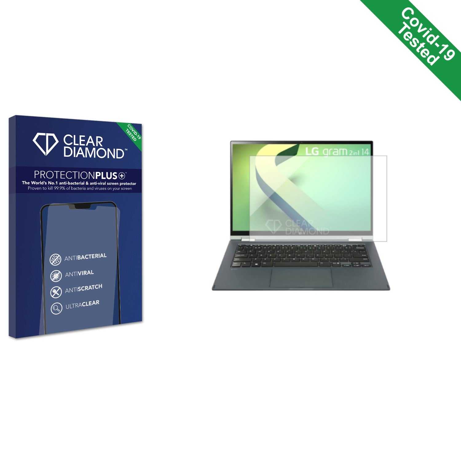 ScreenShield, Clear Diamond Anti-viral Screen Protector for LG gram 2-in-1 14 2023