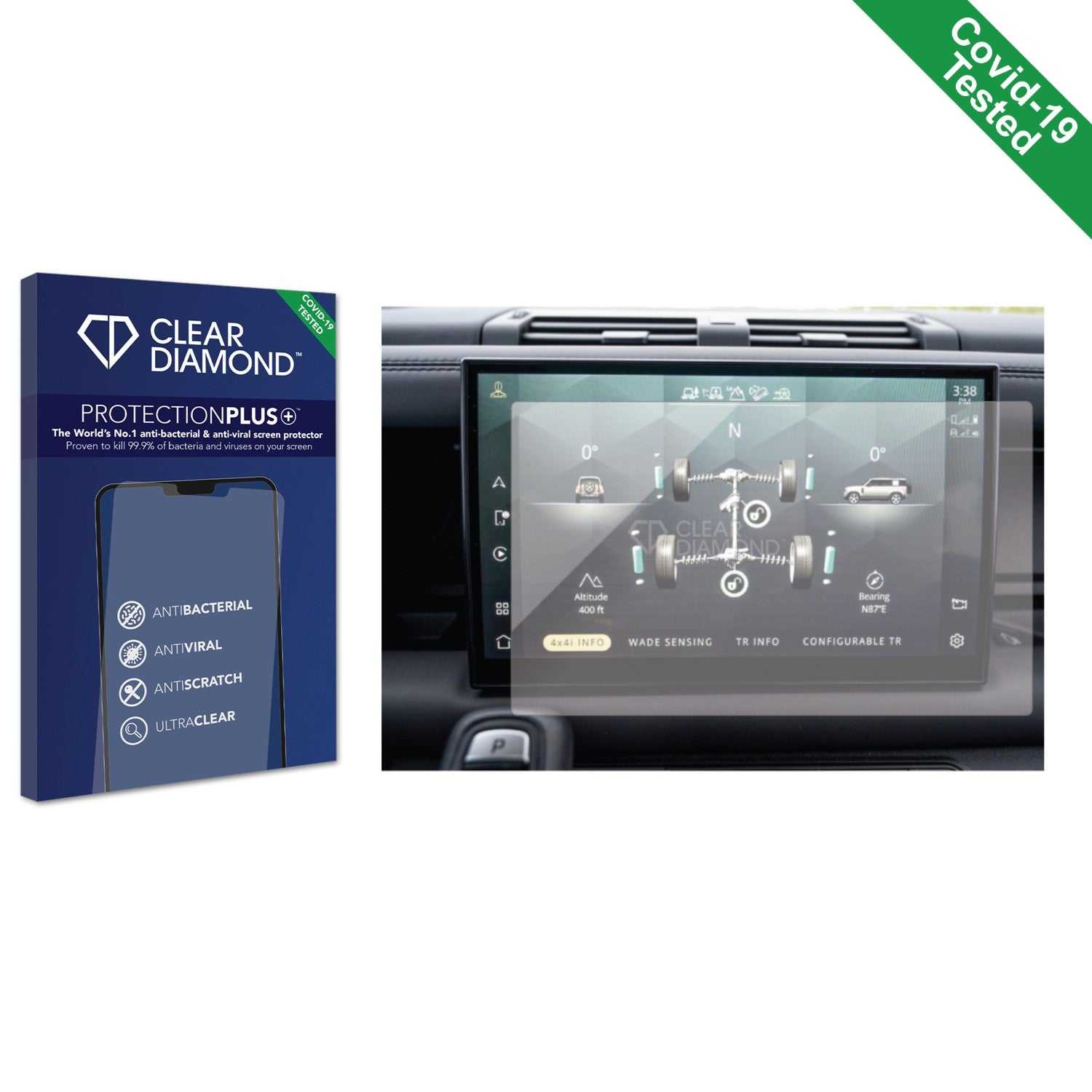 ScreenShield, Clear Diamond Anti-viral Screen Protector for Land Rover Defender 2023 10" Display