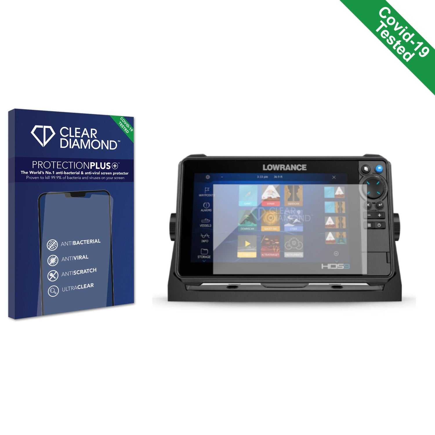 ScreenShield, Clear Diamond Anti-viral Screen Protector for Lowrance HDS PRO 9