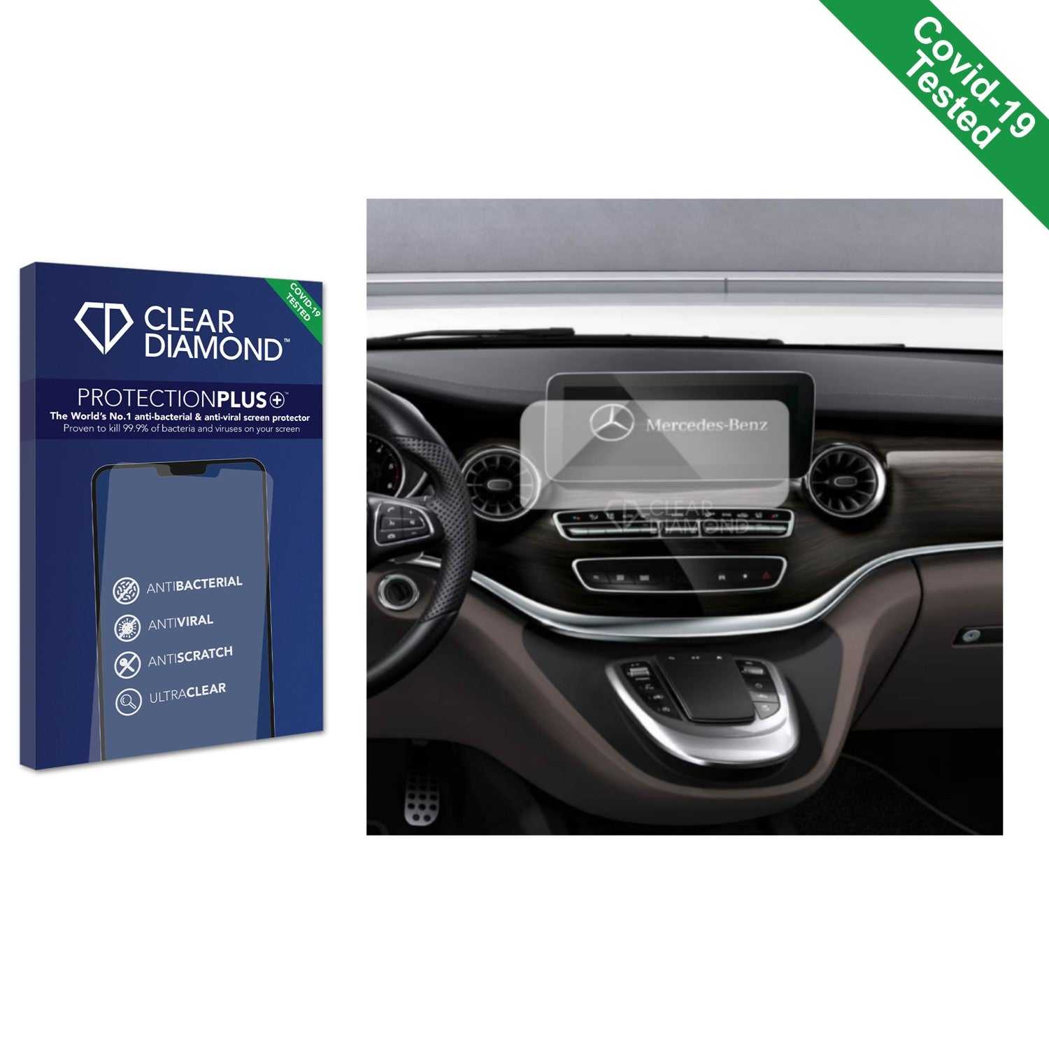 ScreenShield, Clear Diamond Anti-viral Screen Protector for Mercedes-Benz V-Class V250d 2022 Infotainment System