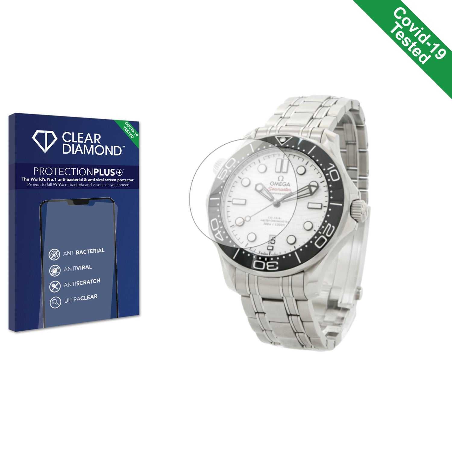 ScreenShield, Clear Diamond Anti-viral Screen Protector for Omega Seamaster Diver 300M (42 mm)