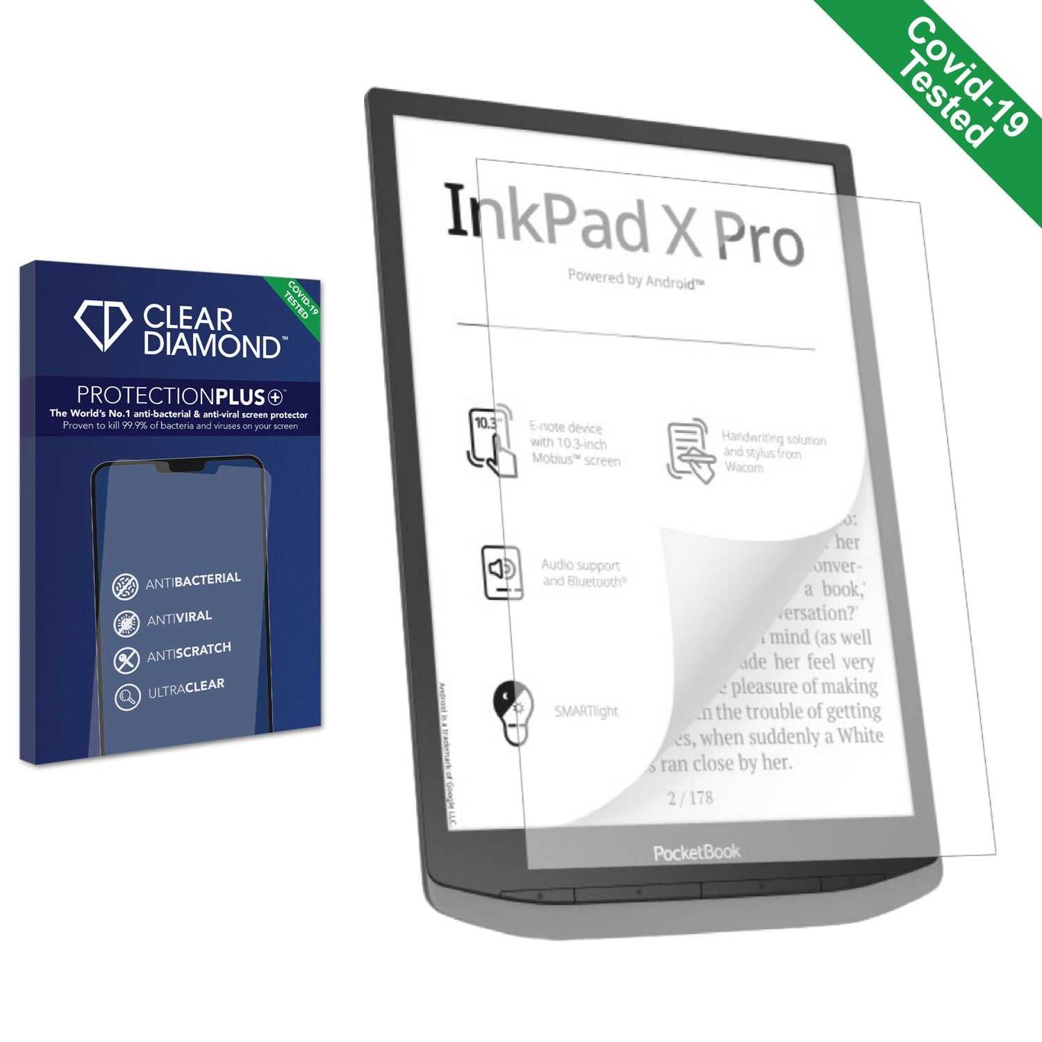 ScreenShield, Clear Diamond Anti-viral Screen Protector for PocketBook InkPad X Pro
