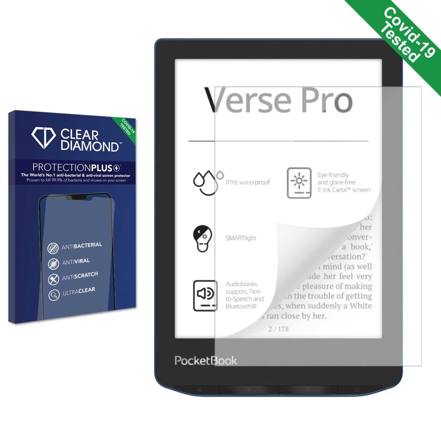 ScreenShield, Clear Diamond Anti-viral Screen Protector for PocketBook Verse Pro