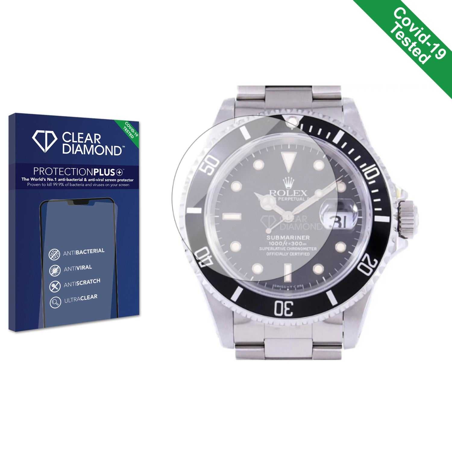 ScreenShield, Clear Diamond Anti-viral Screen Protector for Rolex Submariner 16610 (Date)