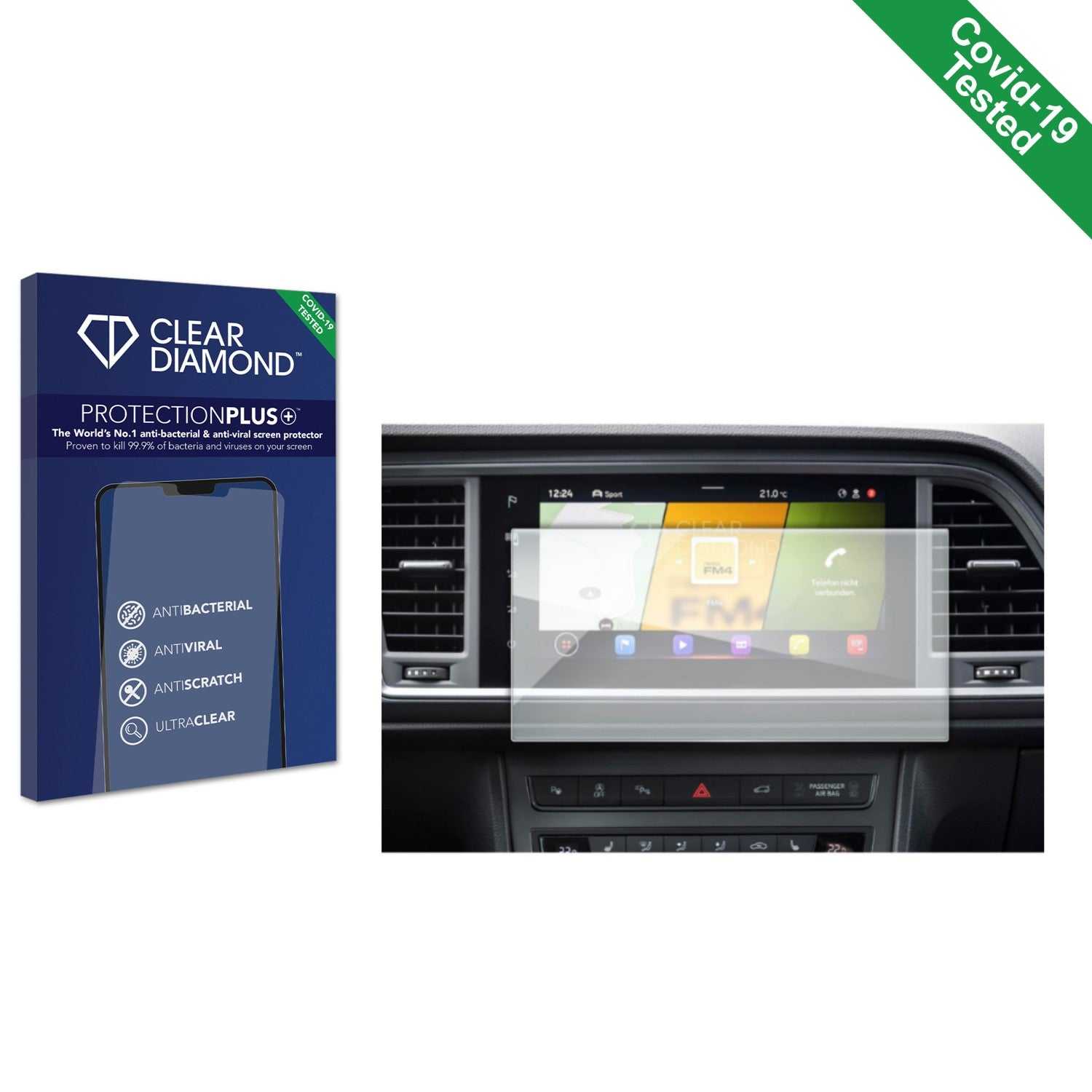 ScreenShield, Clear Diamond Anti-viral Screen Protector for Seat Ateca Style 2021 Infotainment System 9.2