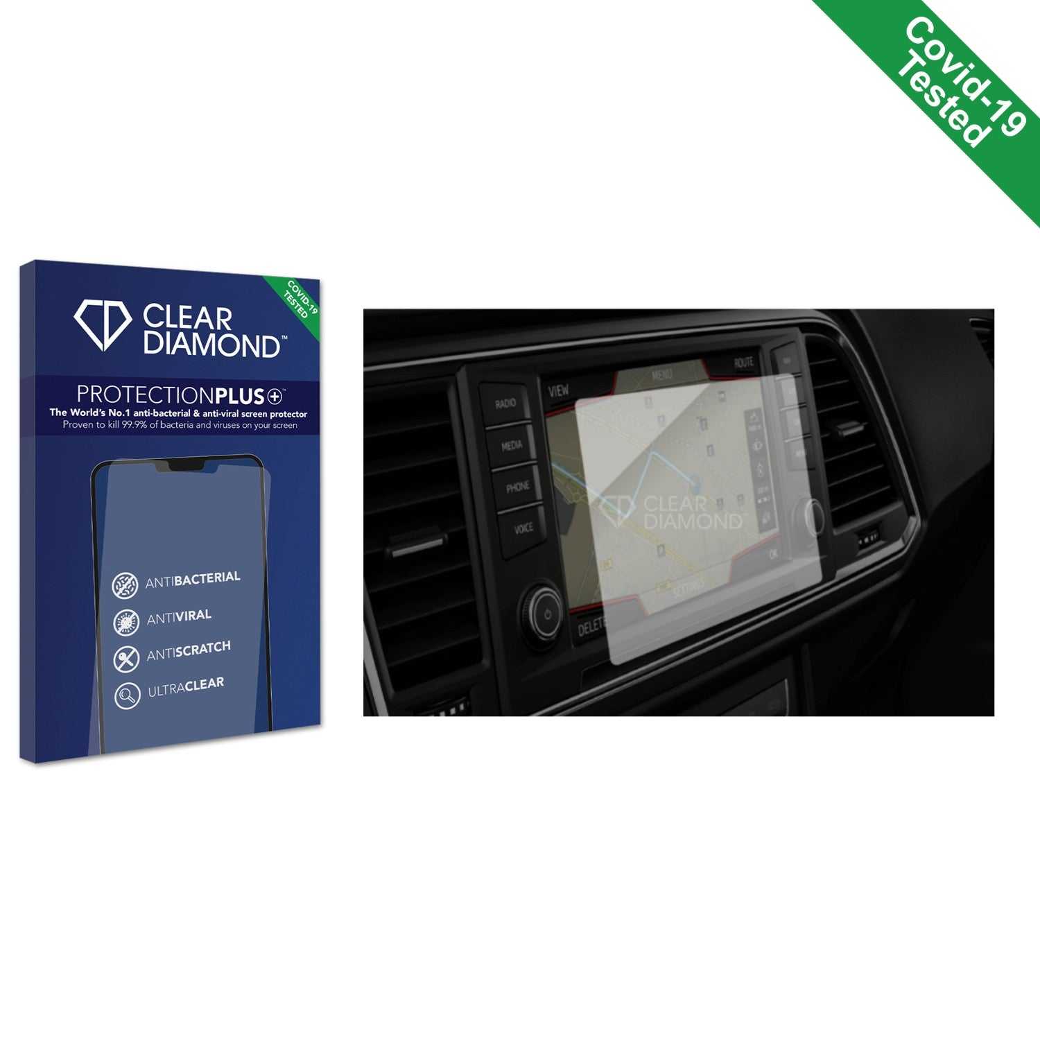 ScreenShield, Clear Diamond Anti-viral Screen Protector for Seat Cupra Ateca 2019