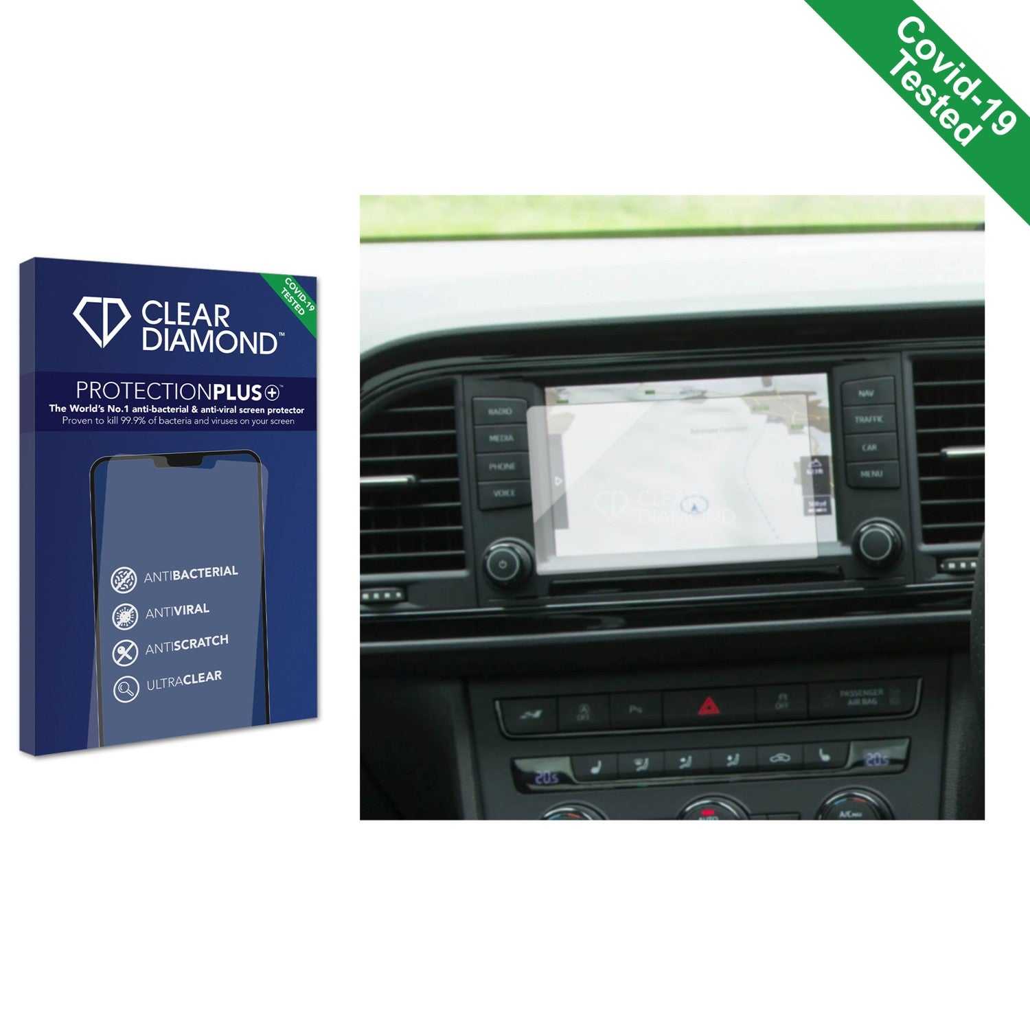 ScreenShield, Clear Diamond Anti-viral Screen Protector for Seat Leon Cupra 290 Media System