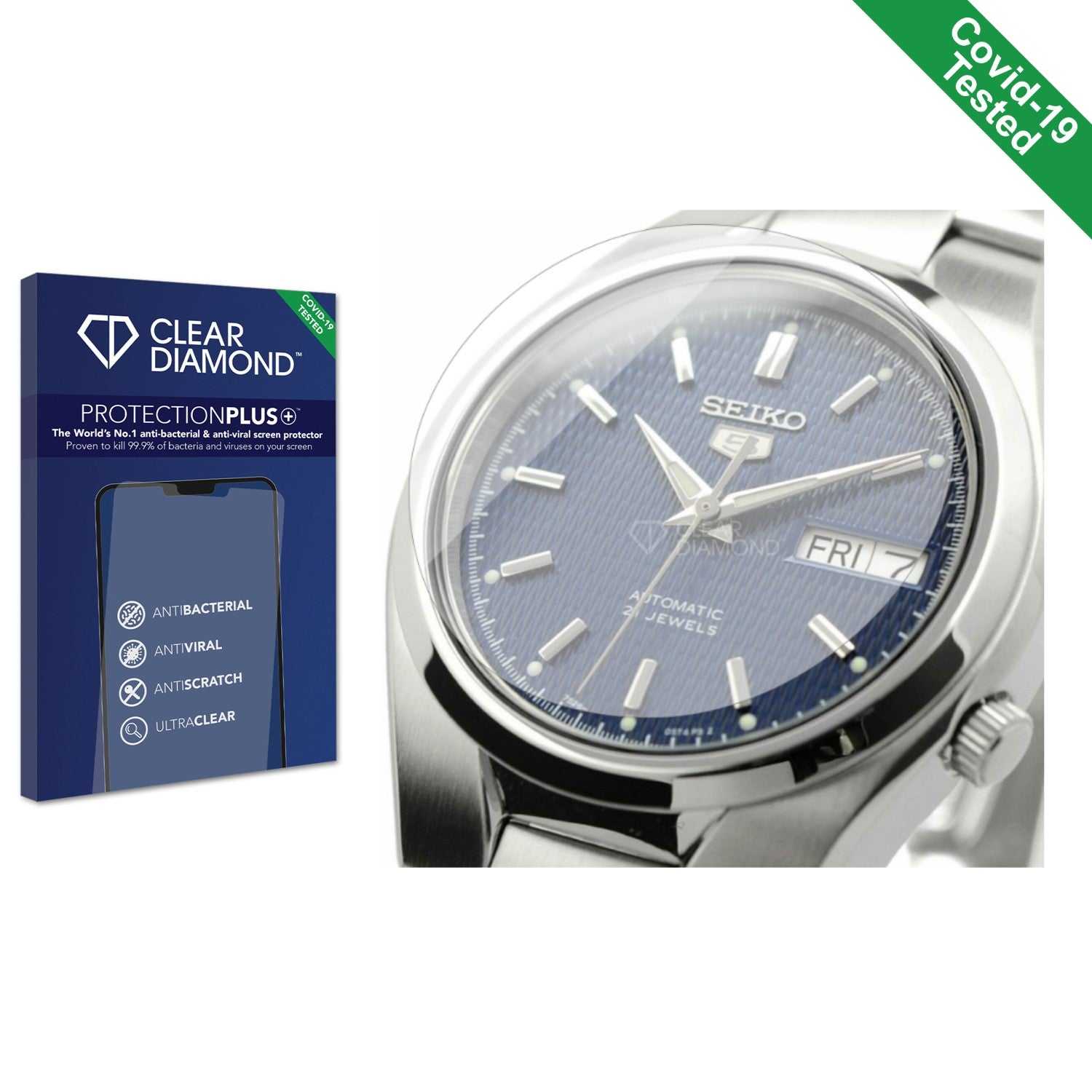 ScreenShield, Clear Diamond Anti-viral Screen Protector for Seiko 5 Automatic SNK603