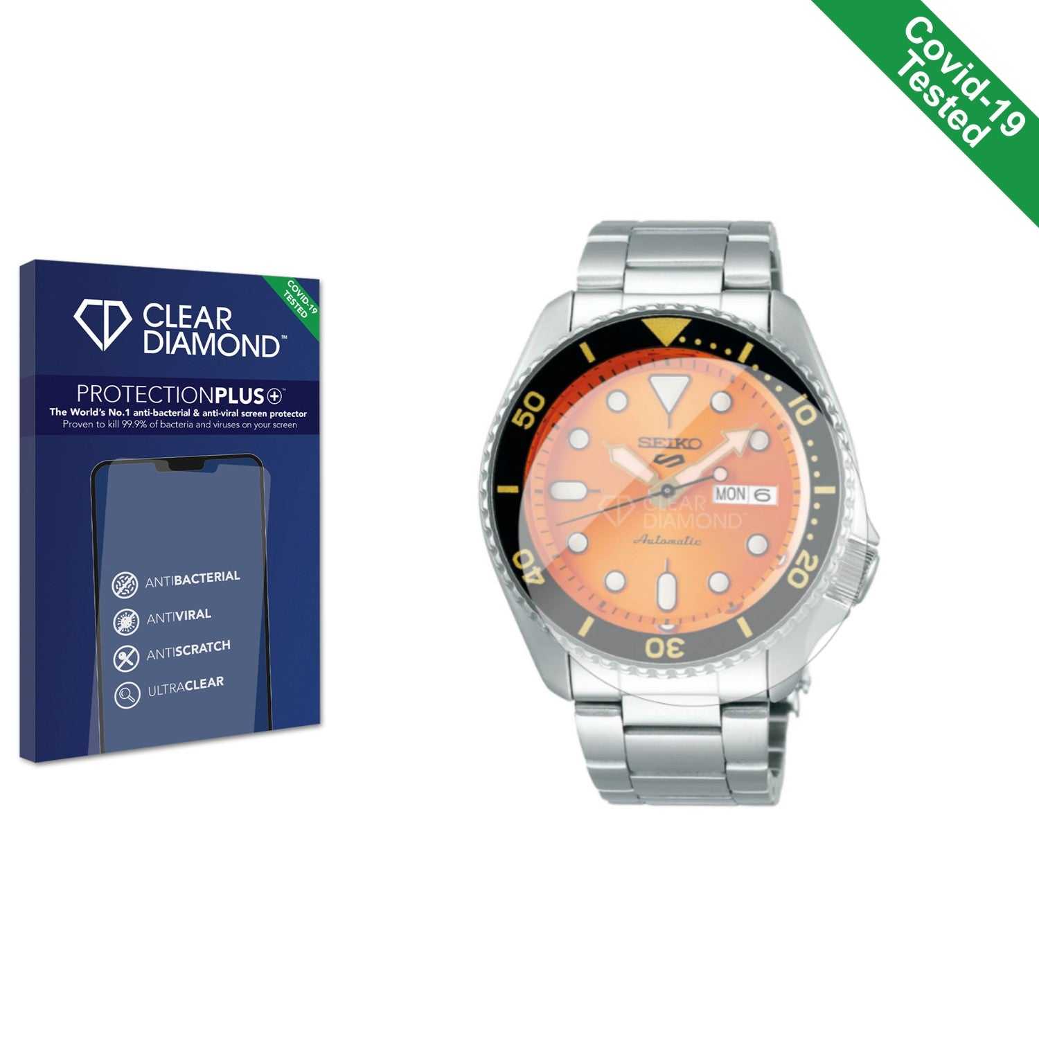 ScreenShield, Clear Diamond Anti-viral Screen Protector for Seiko 5 Sports SRPD59K1