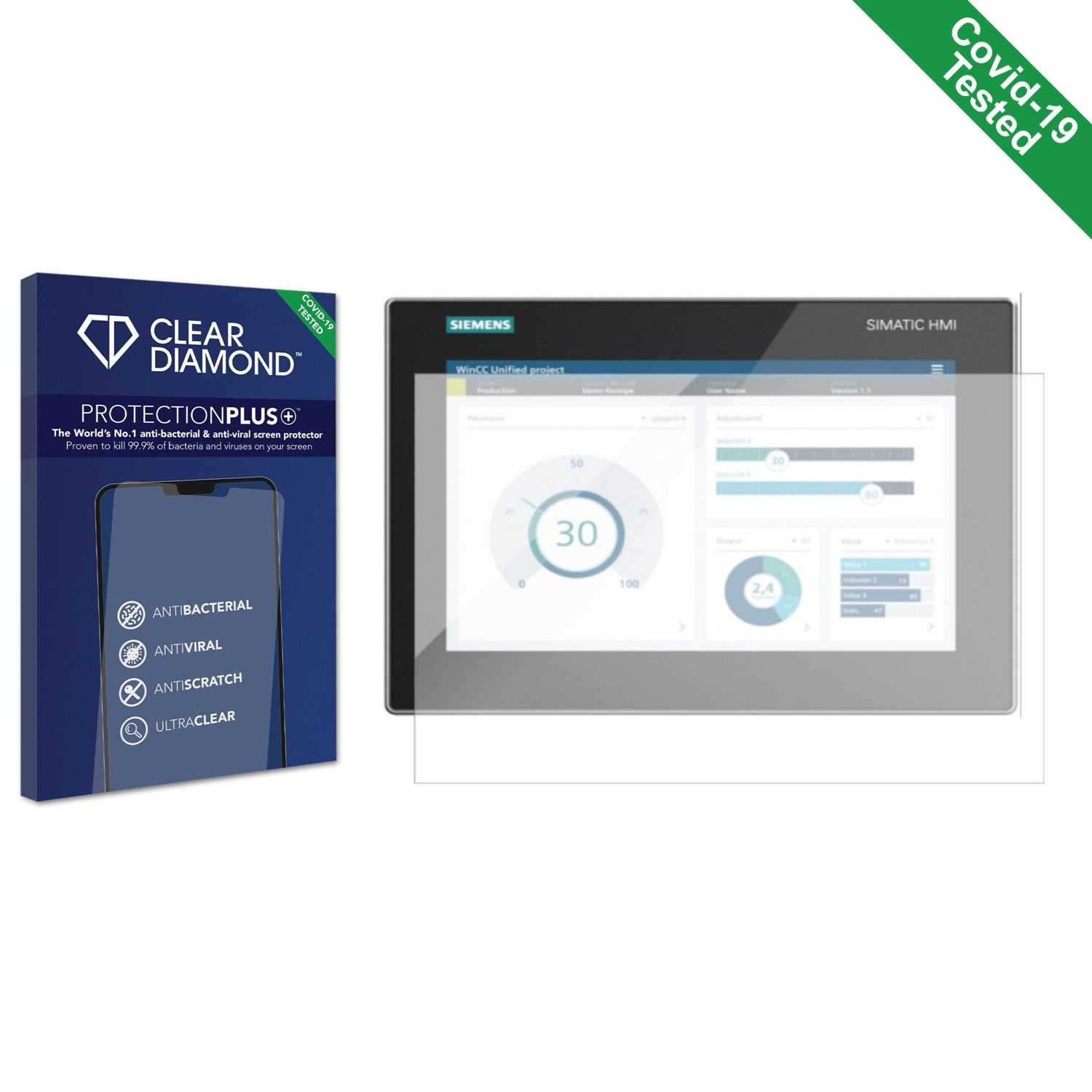 ScreenShield, Clear Diamond Anti-viral Screen Protector for Siemens Simatic  HMI MTP1200 Unified Comfort