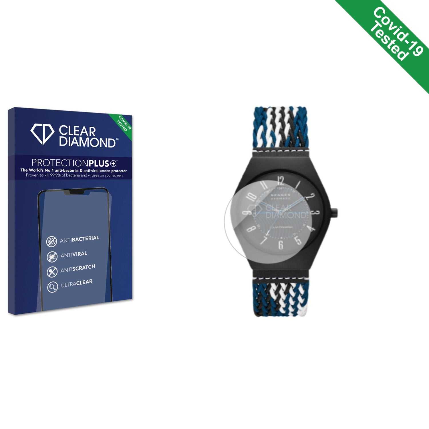 ScreenShield, Clear Diamond Anti-viral Screen Protector for Skagen Grenen Solarwerk