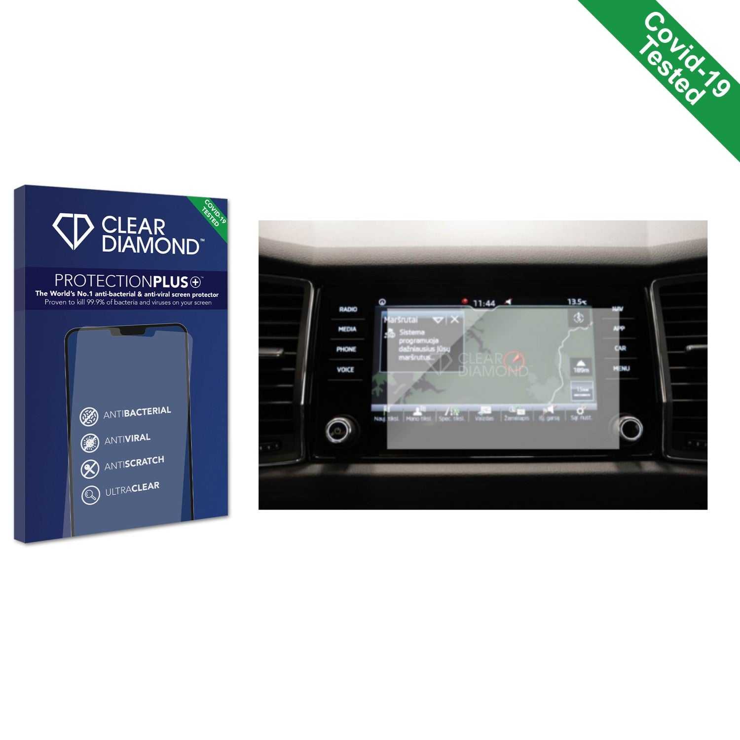 ScreenShield, Clear Diamond Anti-viral Screen Protector for Skoda Kodiaq Laurin & Klement 2020