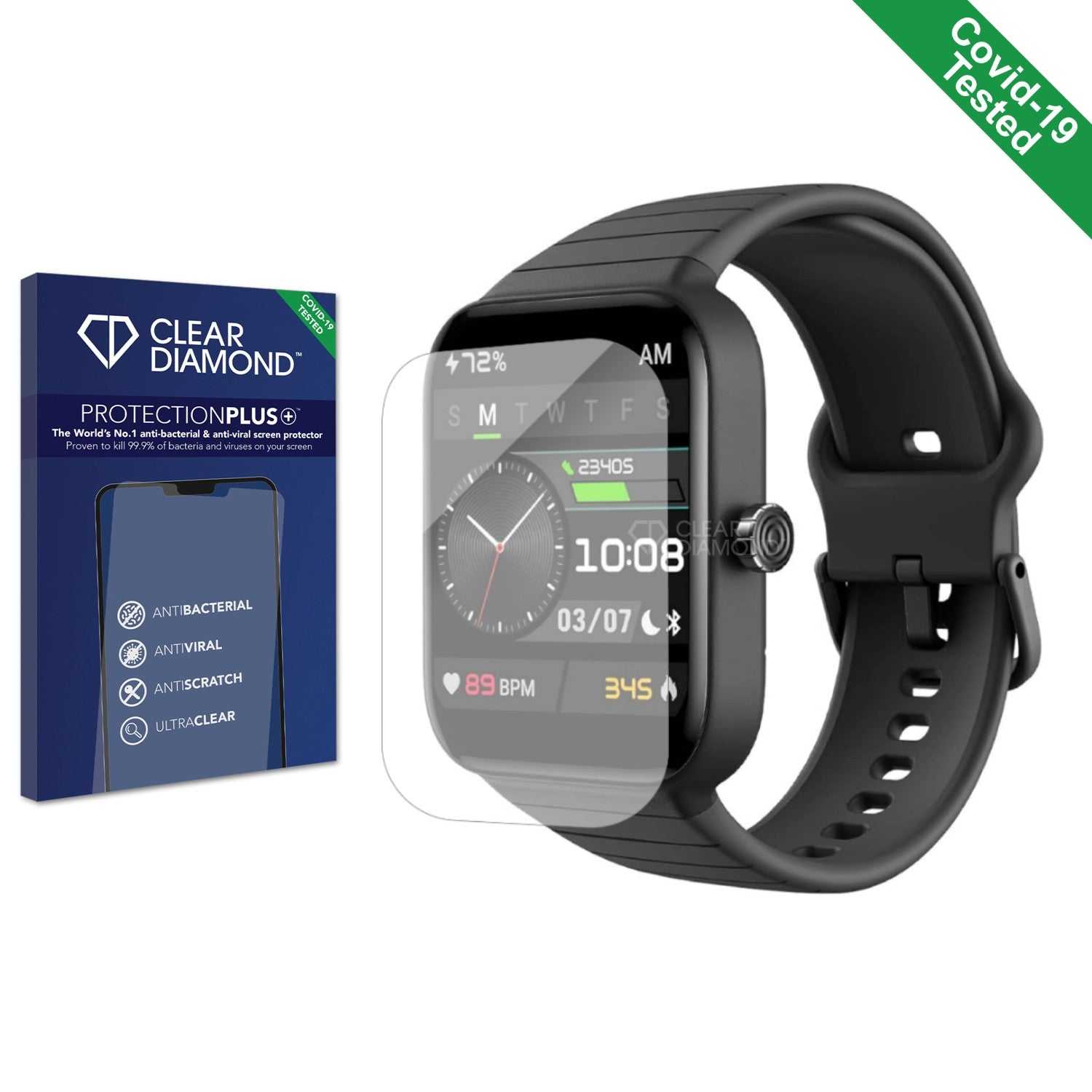 ScreenShield, Clear Diamond Anti-viral Screen Protector for Smartwatch IDW15 1.8"