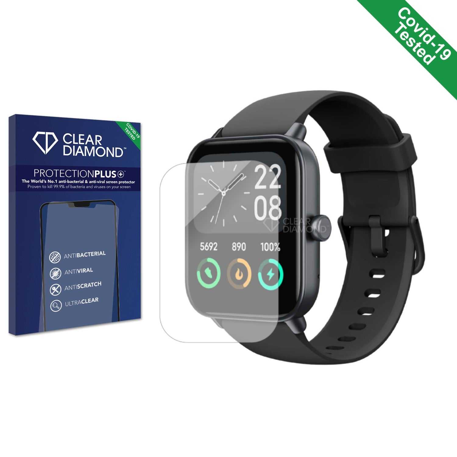 ScreenShield, Clear Diamond Anti-viral Screen Protector for Smartwatch IDW19 1.8"