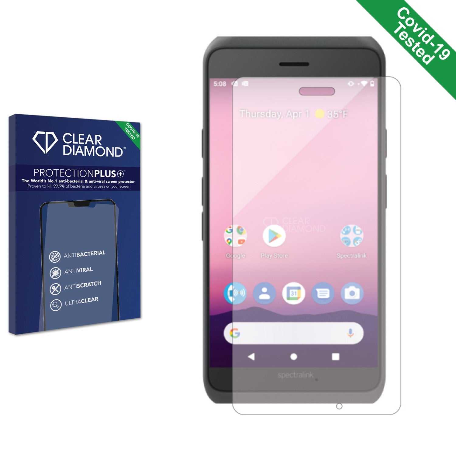 ScreenShield, Clear Diamond Anti-viral Screen Protector for Spectralink Versity 95 Series