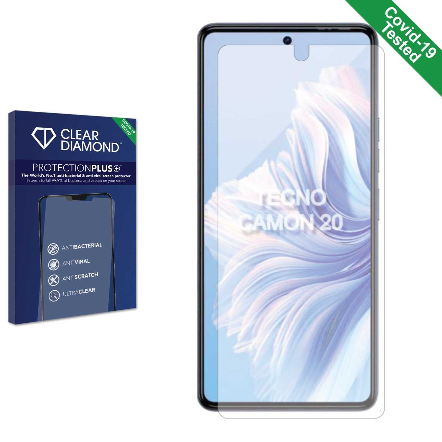 ScreenShield, Clear Diamond Anti-viral Screen Protector for Tecno Camon 20