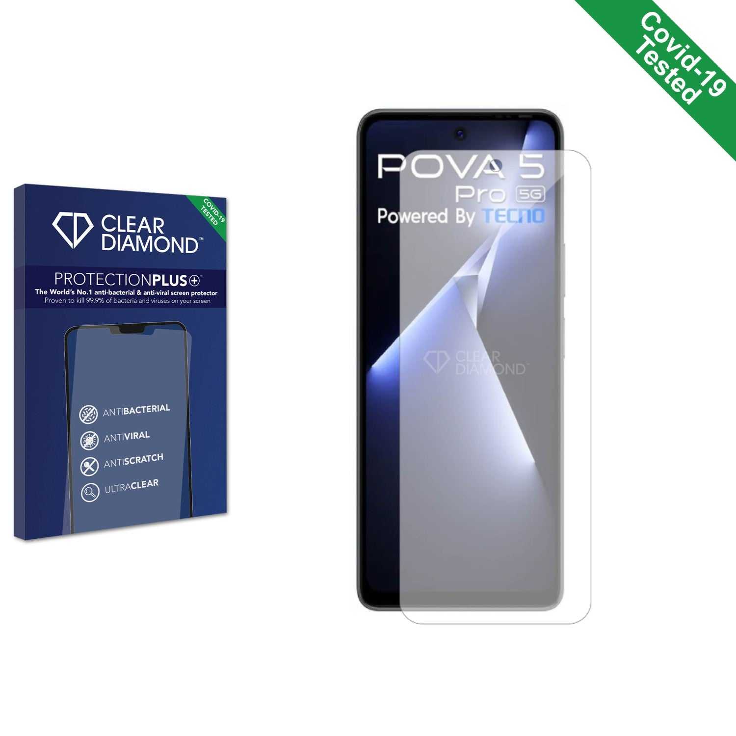 ScreenShield, Clear Diamond Anti-viral Screen Protector for Tecno Pova 5