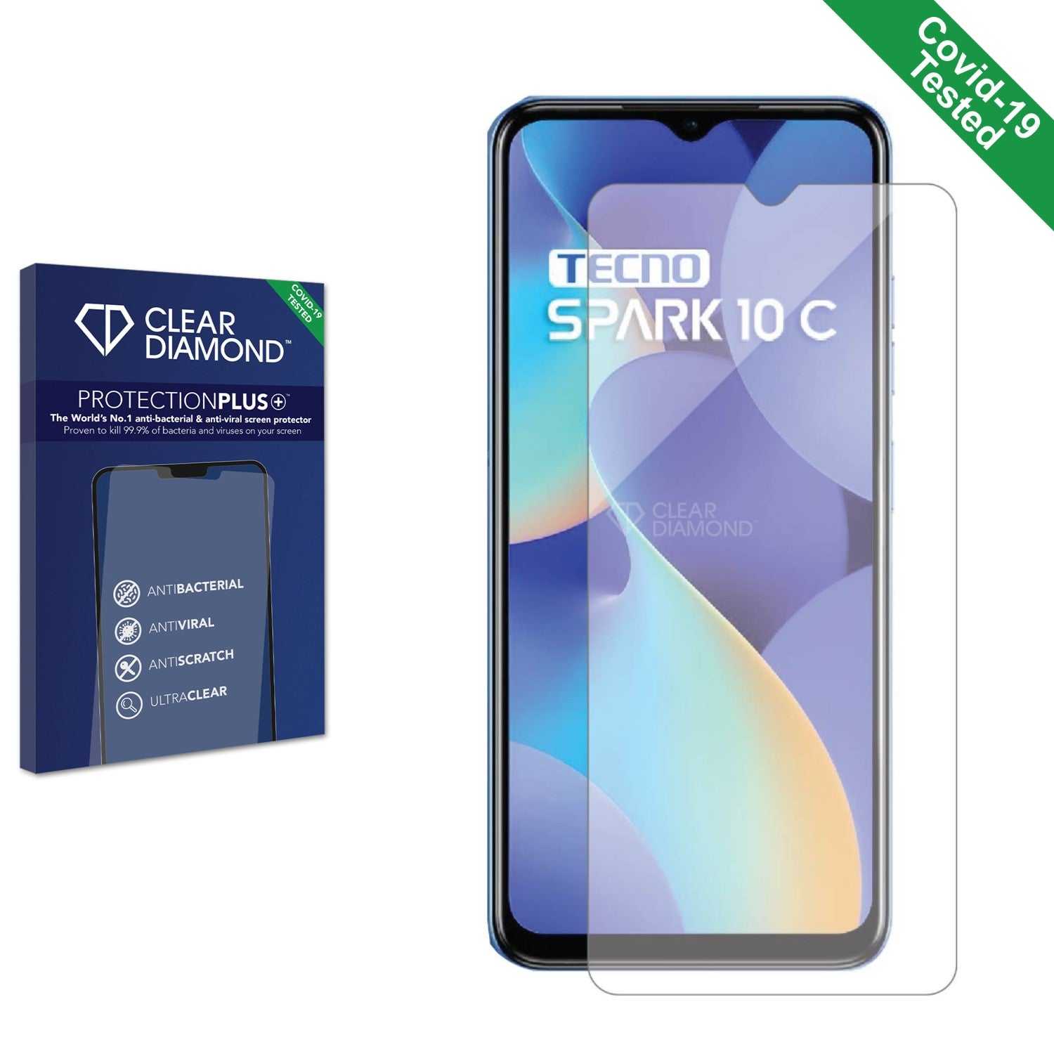 ScreenShield, Clear Diamond Anti-viral Screen Protector for Tecno Spark 10C