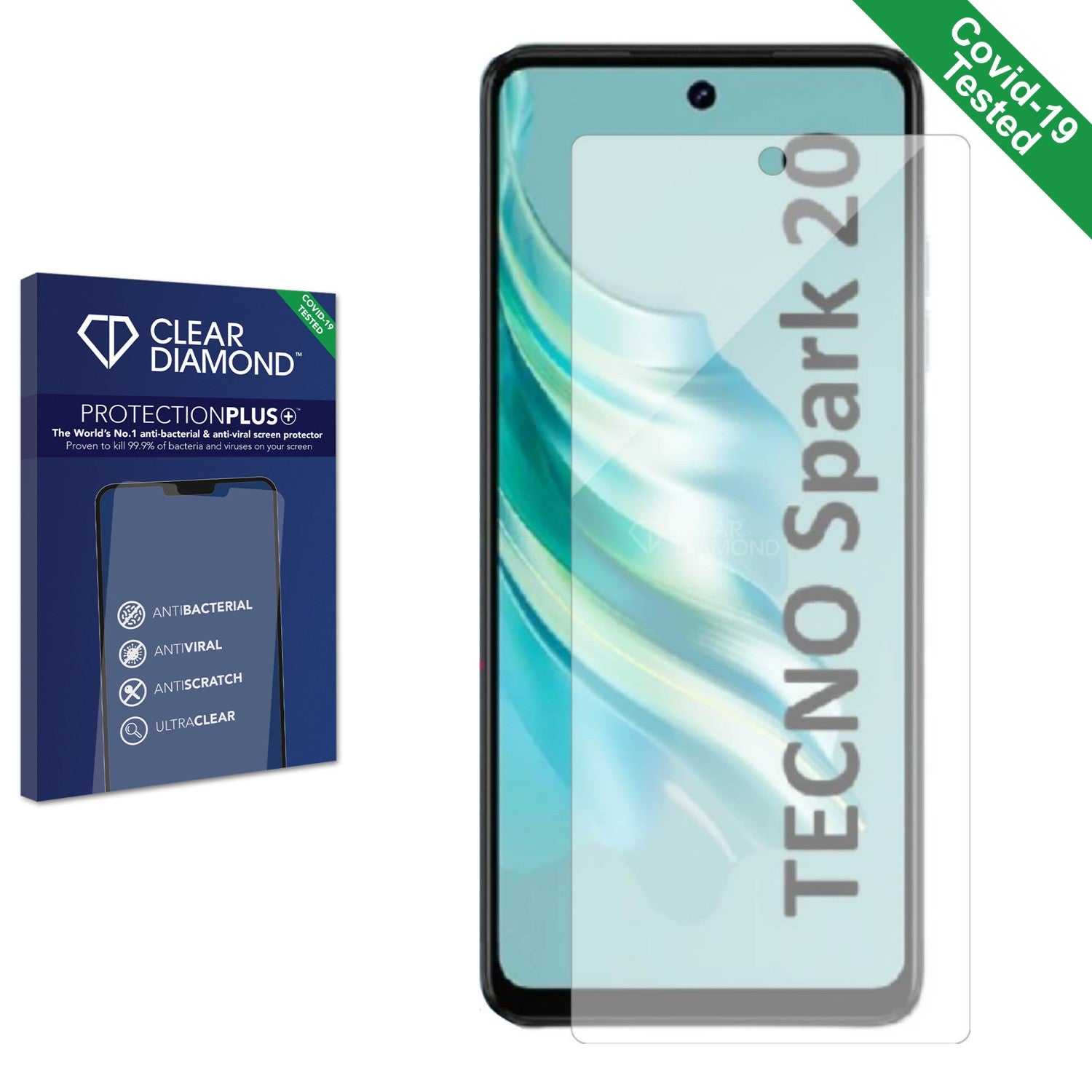 ScreenShield, Clear Diamond Anti-viral Screen Protector for Tecno Spark 20