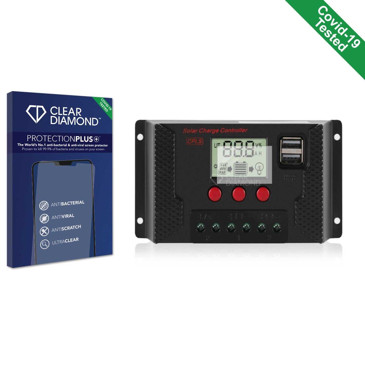 ScreenShield, Clear Diamond Anti-viral Screen Protector for Thlevel PWM Solar Charge Controller