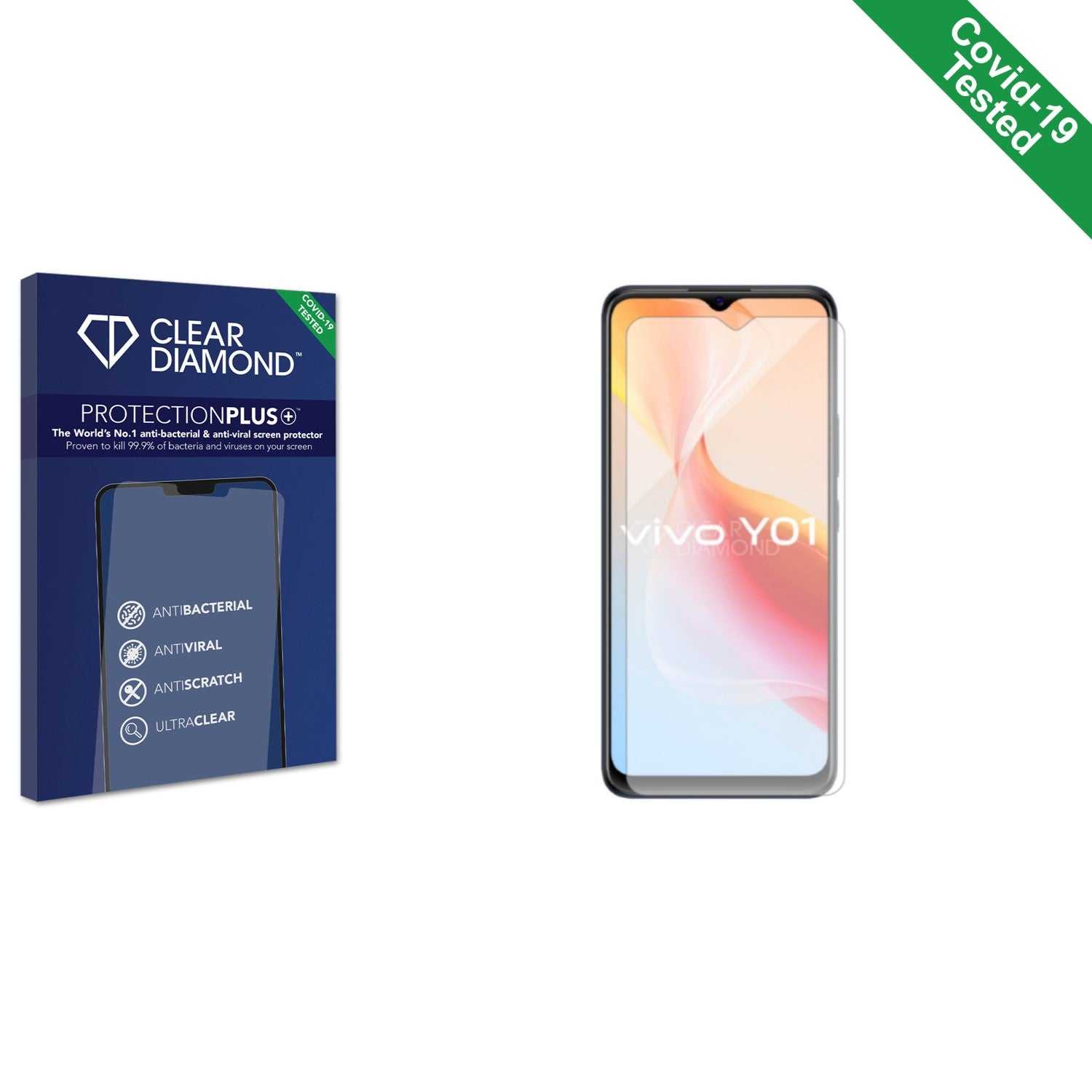 ScreenShield, Clear Diamond Anti-viral Screen Protector for Vivo Y01