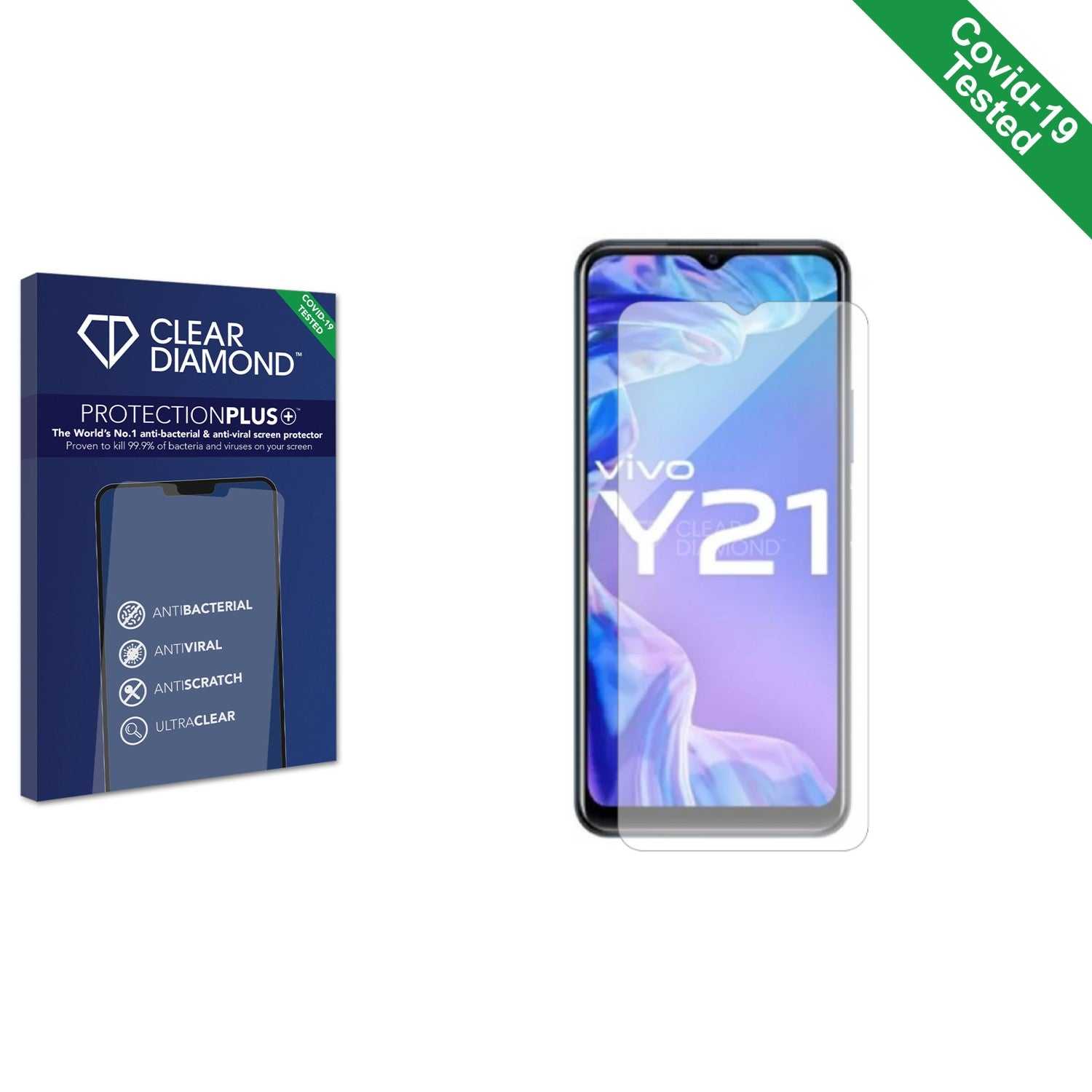 ScreenShield, Clear Diamond Anti-viral Screen Protector for Vivo Y21e