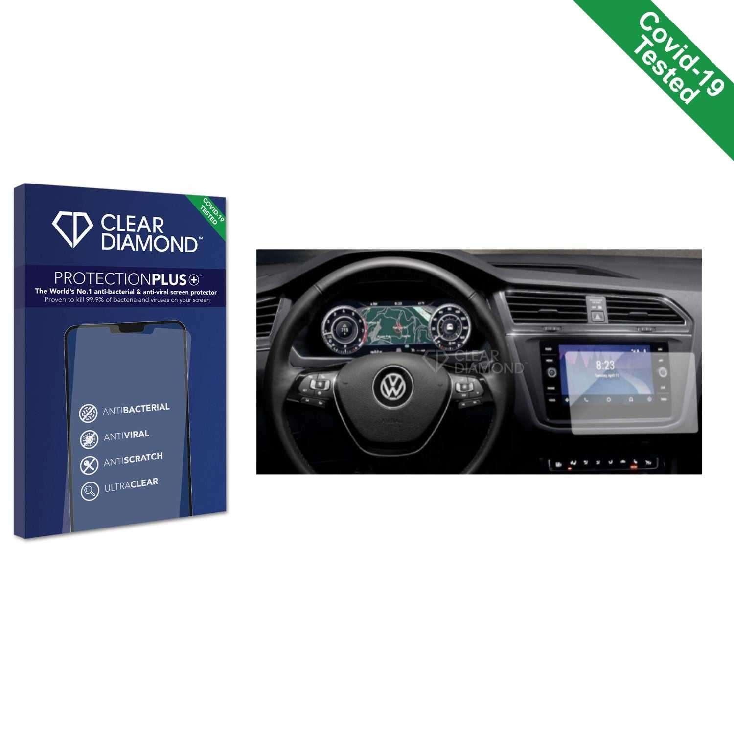 ScreenShield, Clear Diamond Anti-viral Screen Protector for Volkswagen Golf 8 Digital Cockpit 10.25