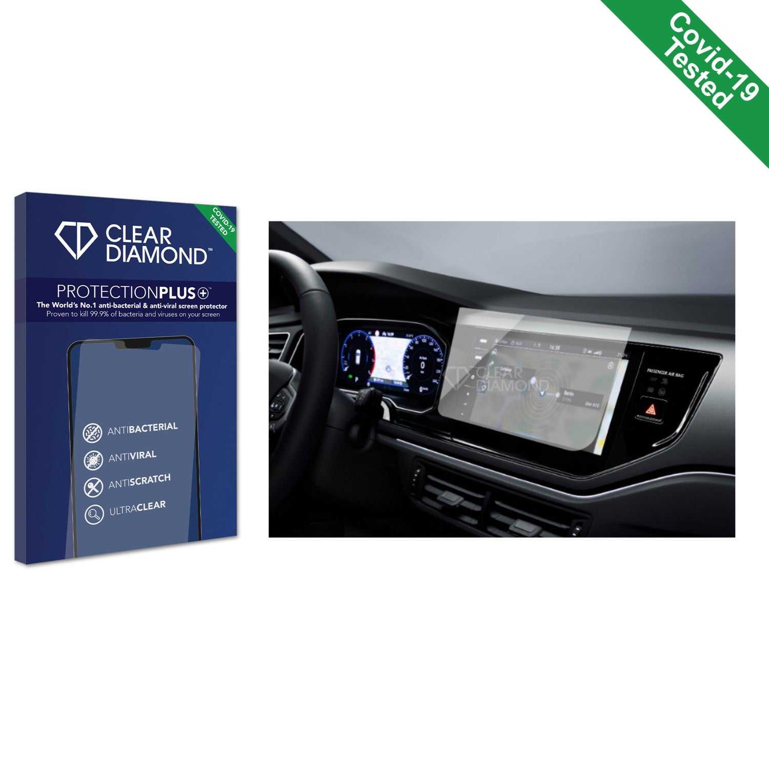 ScreenShield, Clear Diamond Anti-viral Screen Protector for Volkswagen Polo 2022 Digital Cockpit 8