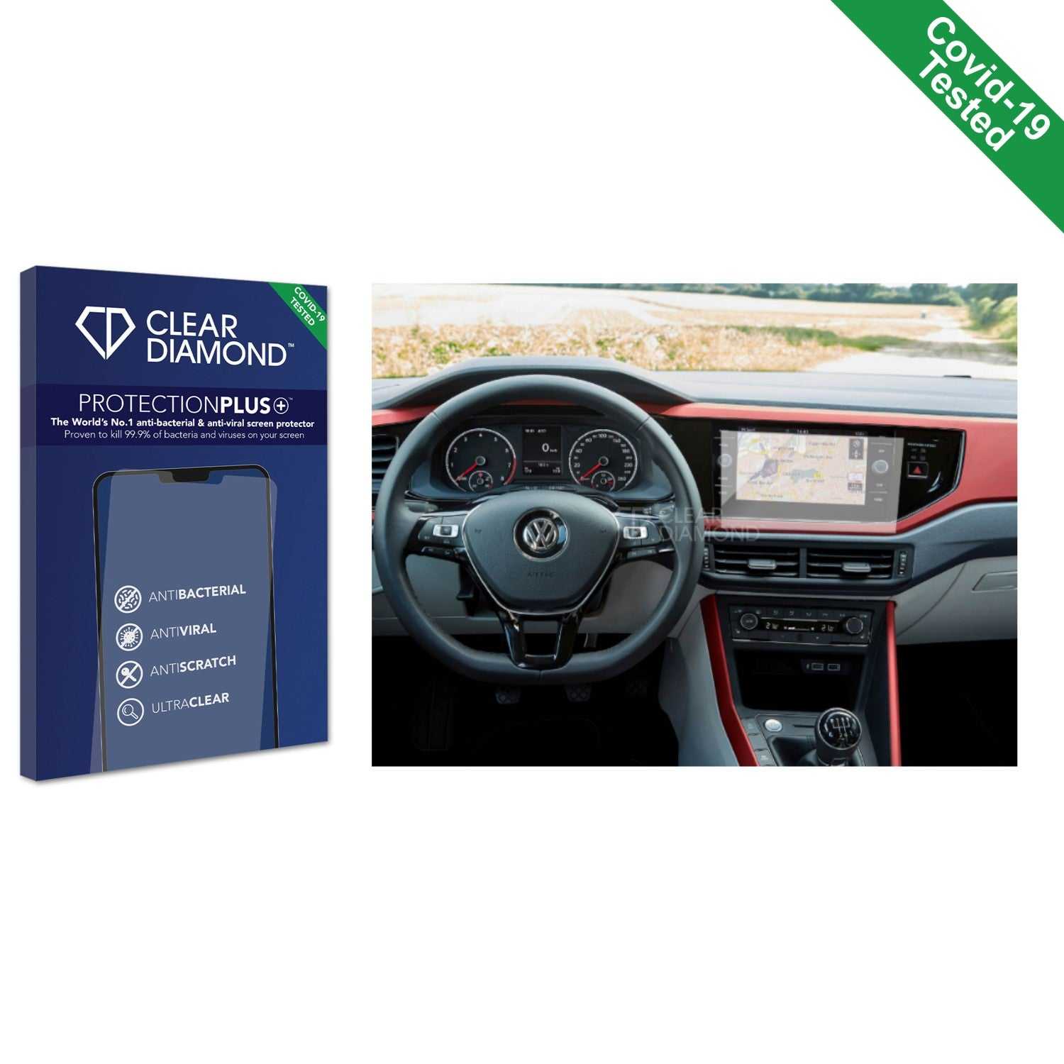 ScreenShield, Clear Diamond Anti-viral Screen Protector for Volkswagen Polo VI Composition 6.5