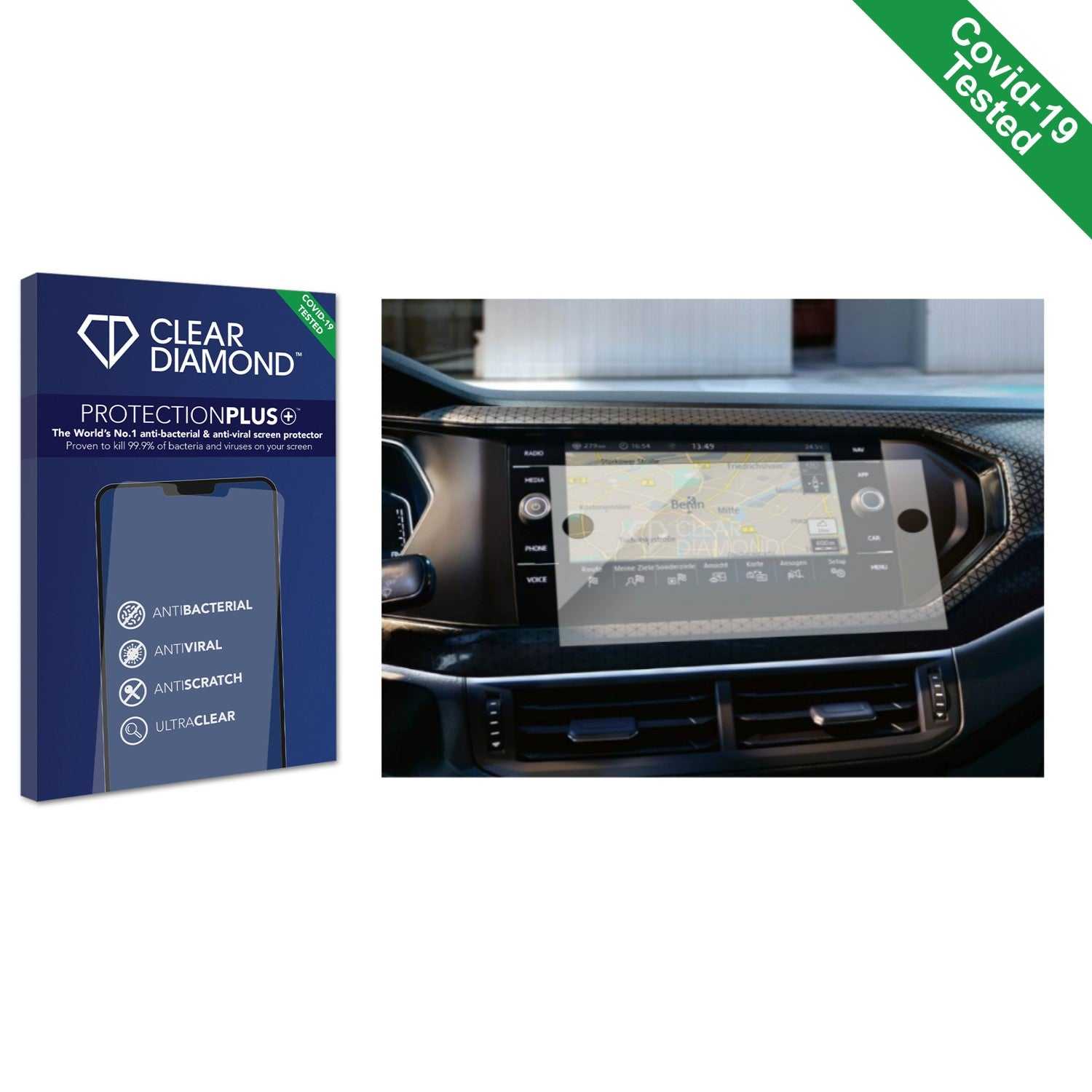 ScreenShield, Clear Diamond Anti-viral Screen Protector for Volkswagen T-Cross 2019 Discover Media 8