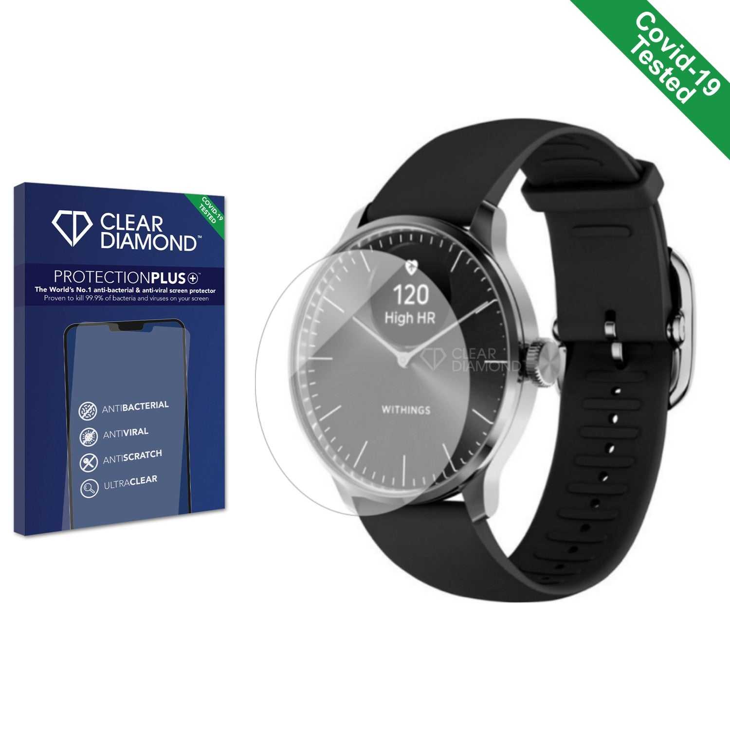 ScreenShield, Clear Diamond Anti-viral Screen Protector for Withings ScanWatch Light