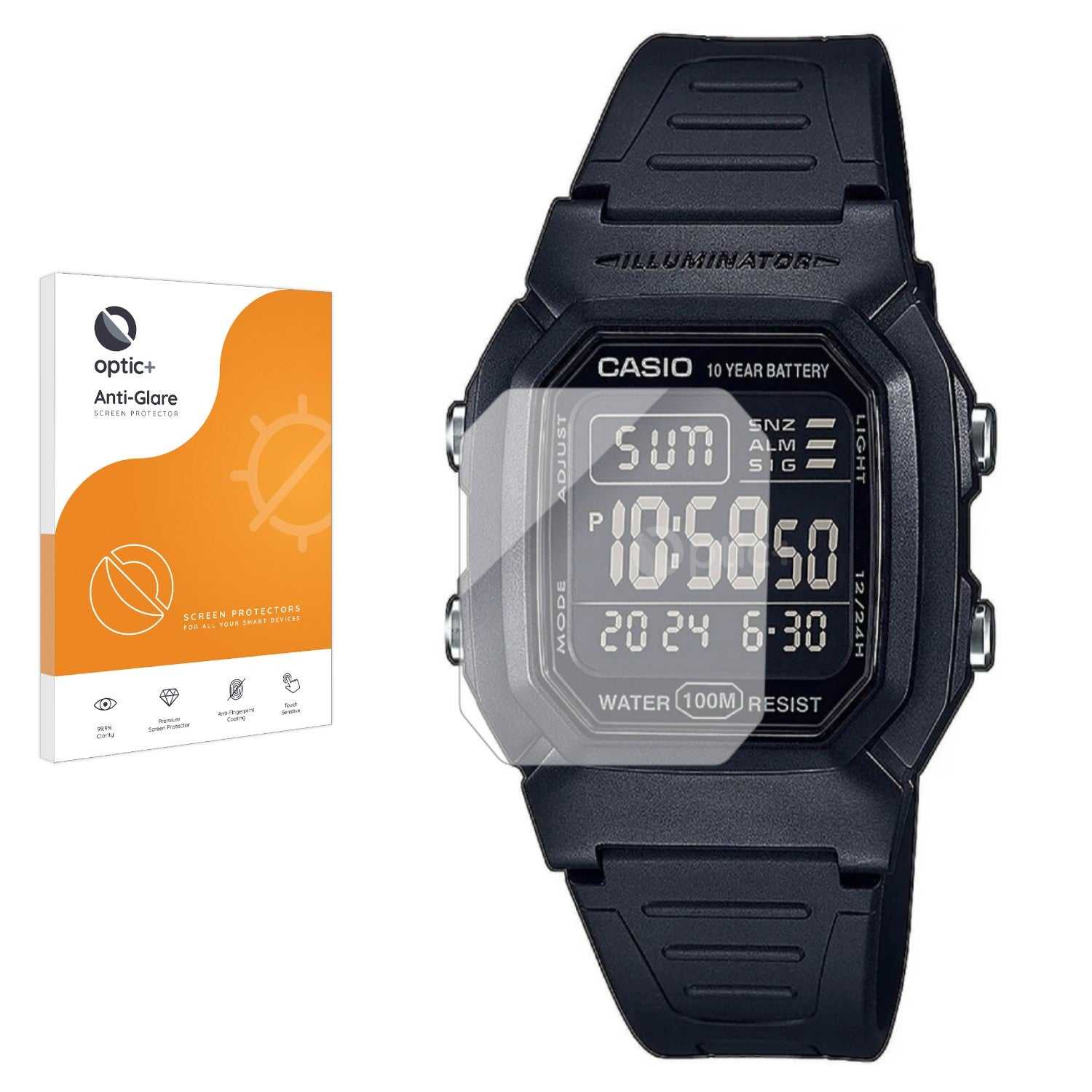 ScreenShield, Optic+ Anti-Glare Screen Protector for Casio Unisex W-800H-1BVES