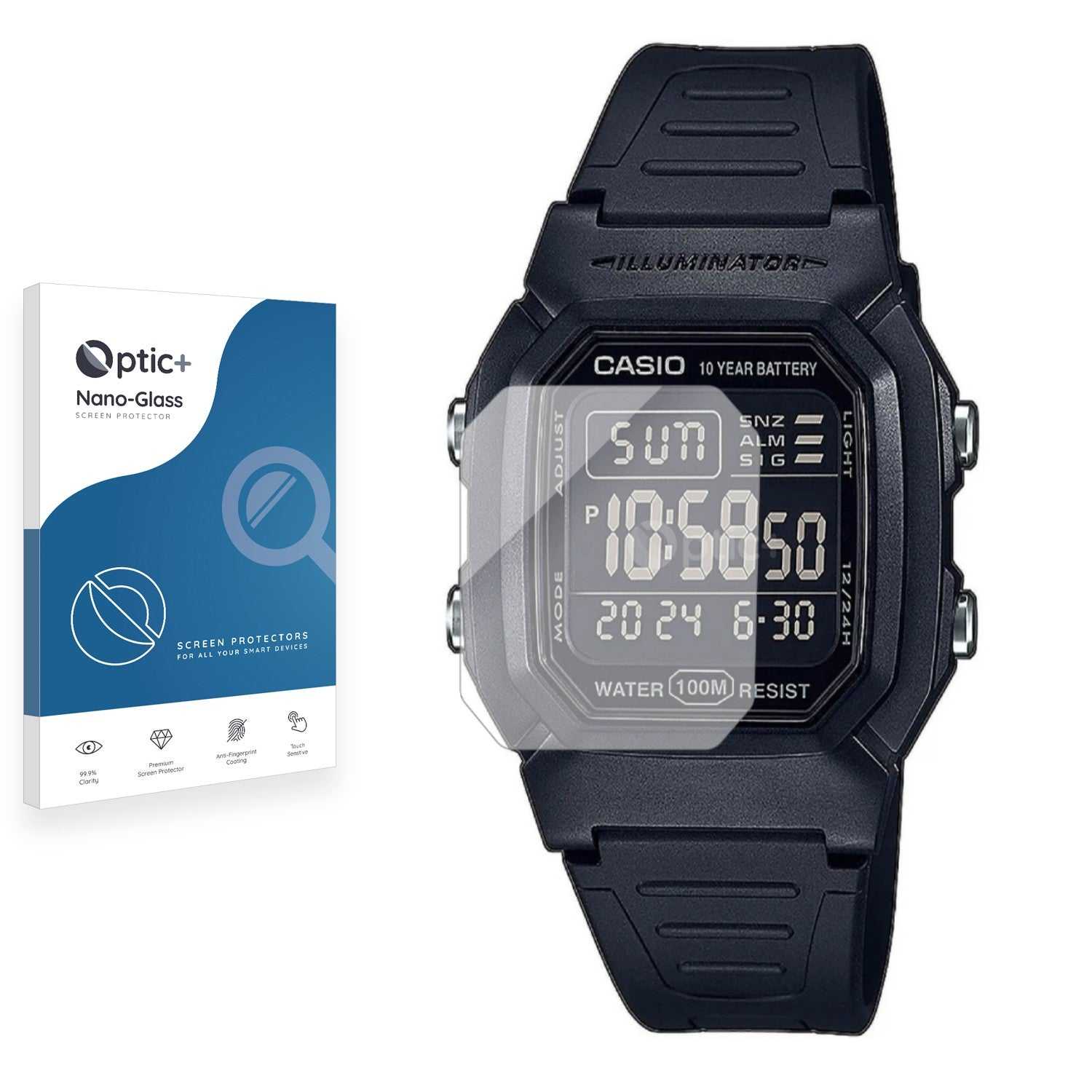 ScreenShield, Optic+ Nano Glass Screen Protector for Casio Unisex W-800H-1BVES