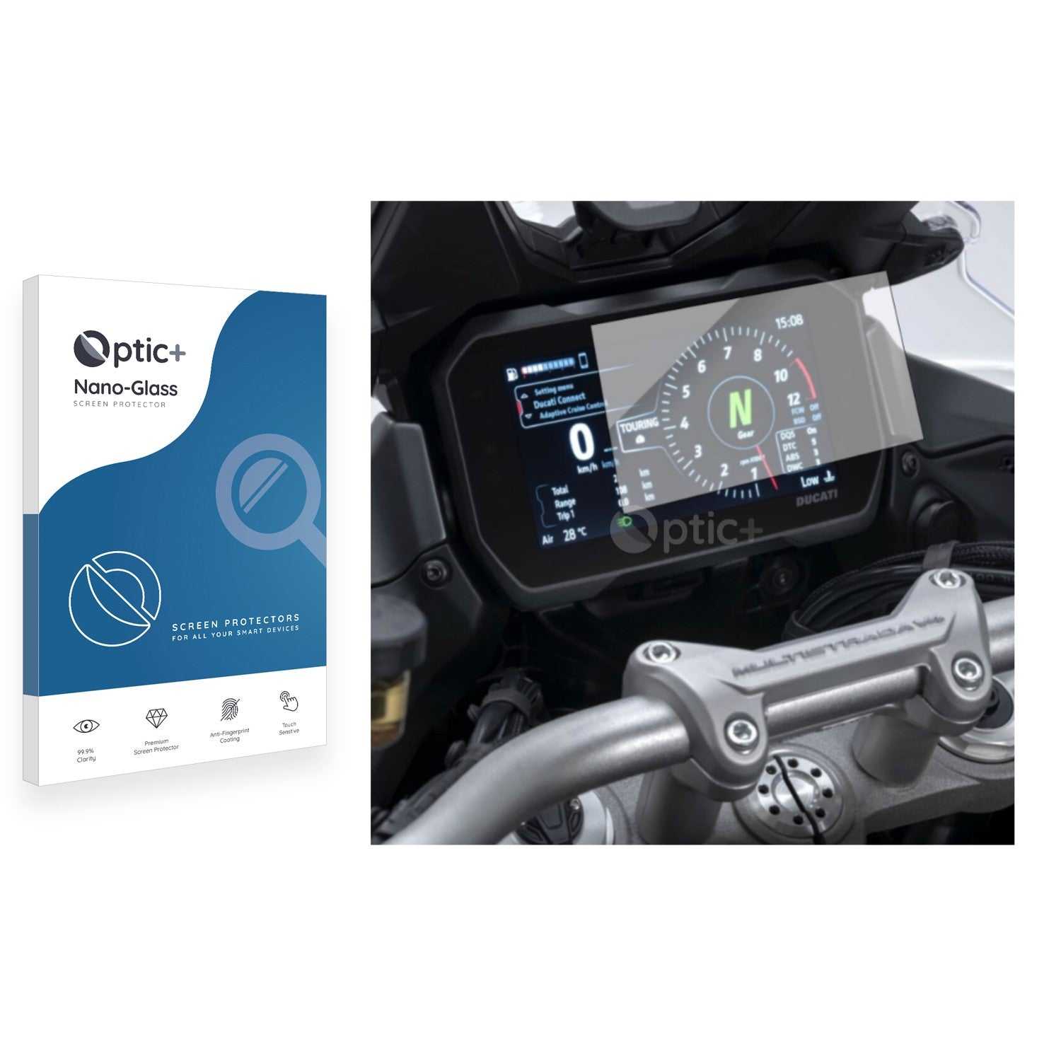 ScreenShield, Optic+ Nano Glass Screen Protector for Ducati Multistrada V4S 2023 TFT-Display